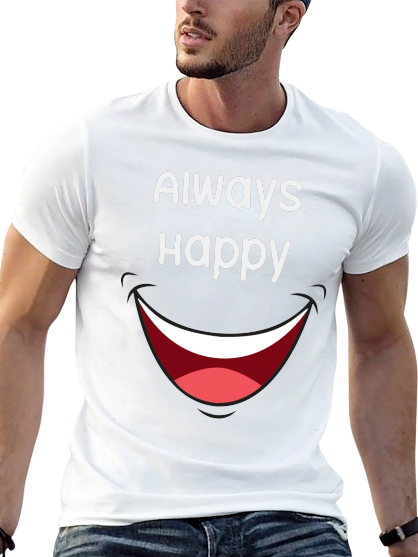 Always Happy Graphic Tee - Fun & Casual Black T-Shirt