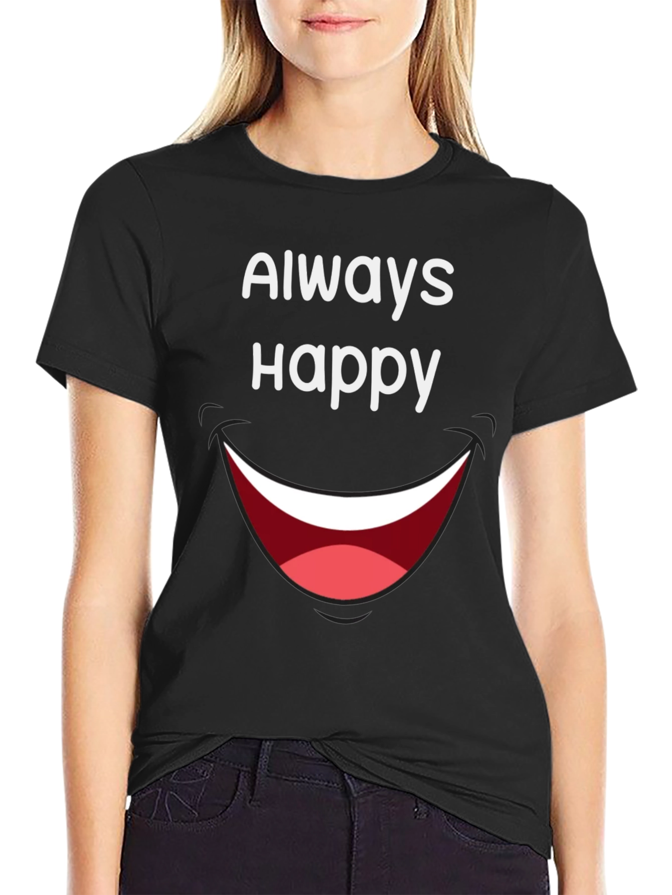 Always Happy Graphic Tee - Fun & Casual Black T-Shirt