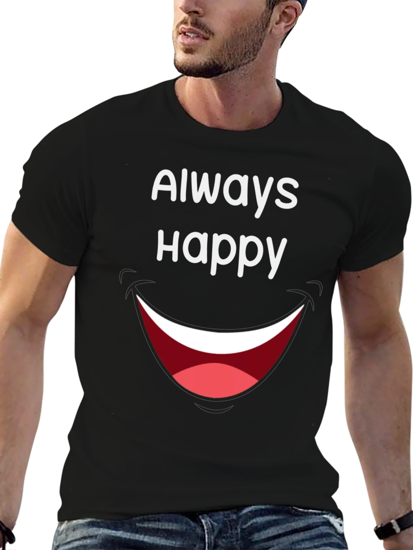 Always Happy Graphic Tee - Fun & Casual Black T-Shirt