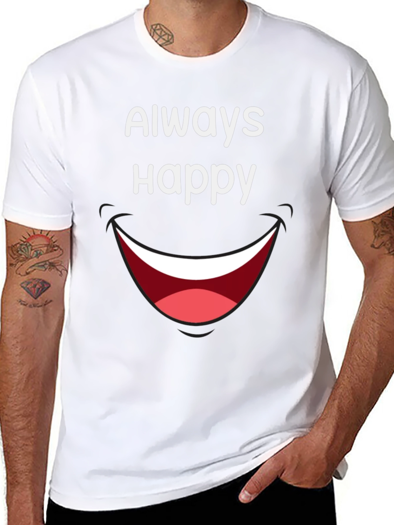 Always Happy Graphic Tee - Fun & Casual Black T-Shirt
