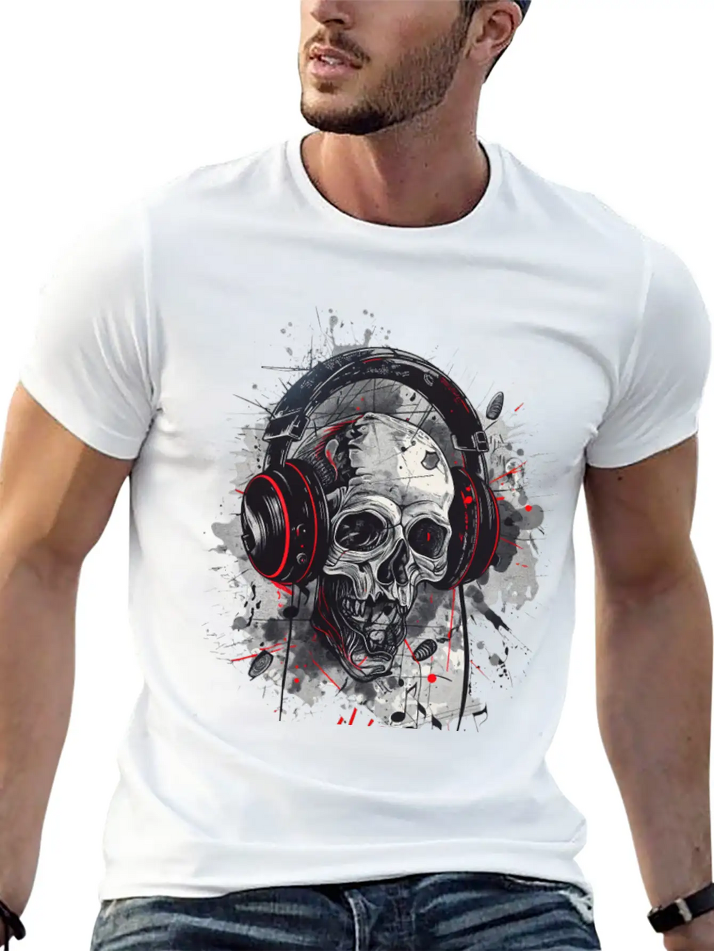 "Gothic Beats - Skull With Headphones Design" Classic Cotton Tee – Unisex Comfort For Any Season