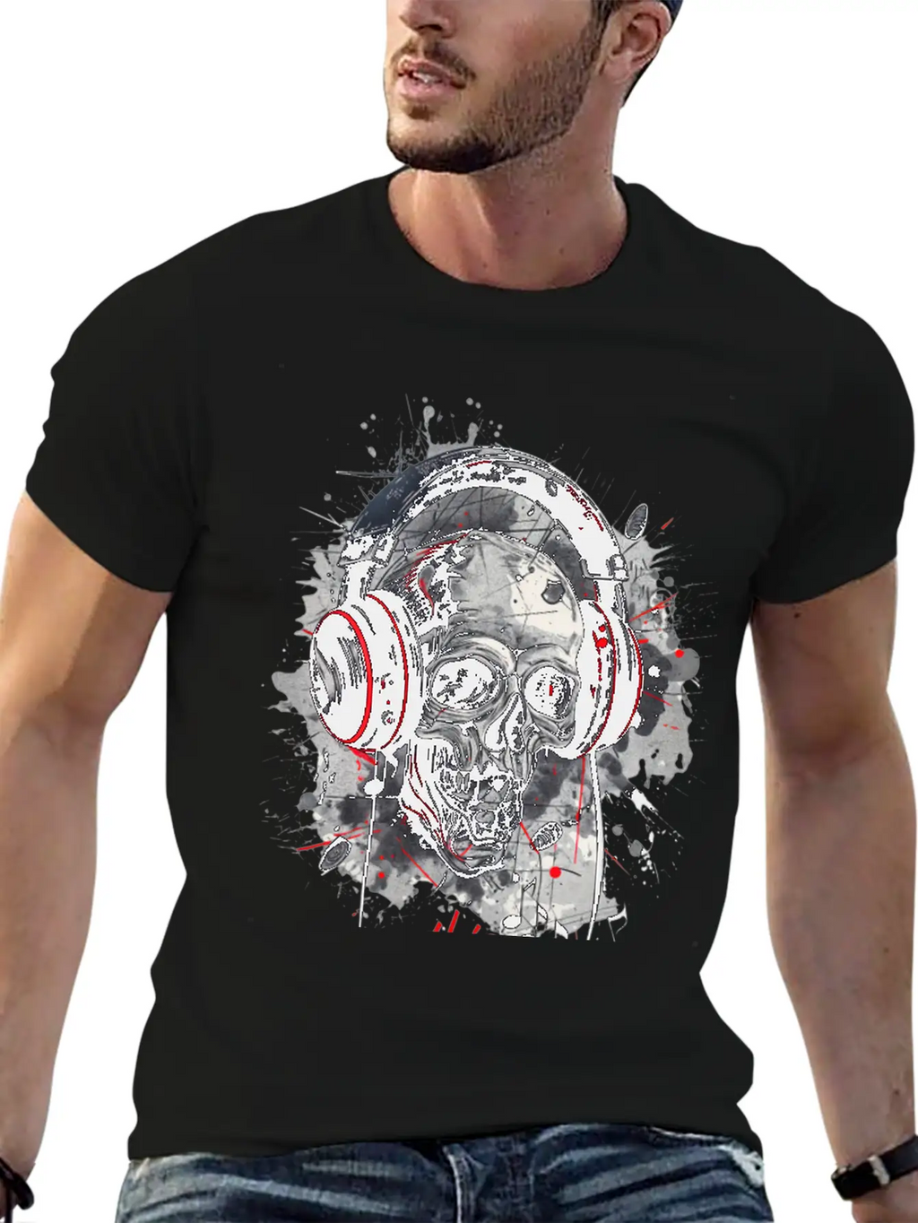 "Gothic Beats - Skull With Headphones Design" Classic Cotton Tee – Unisex Comfort For Any Season