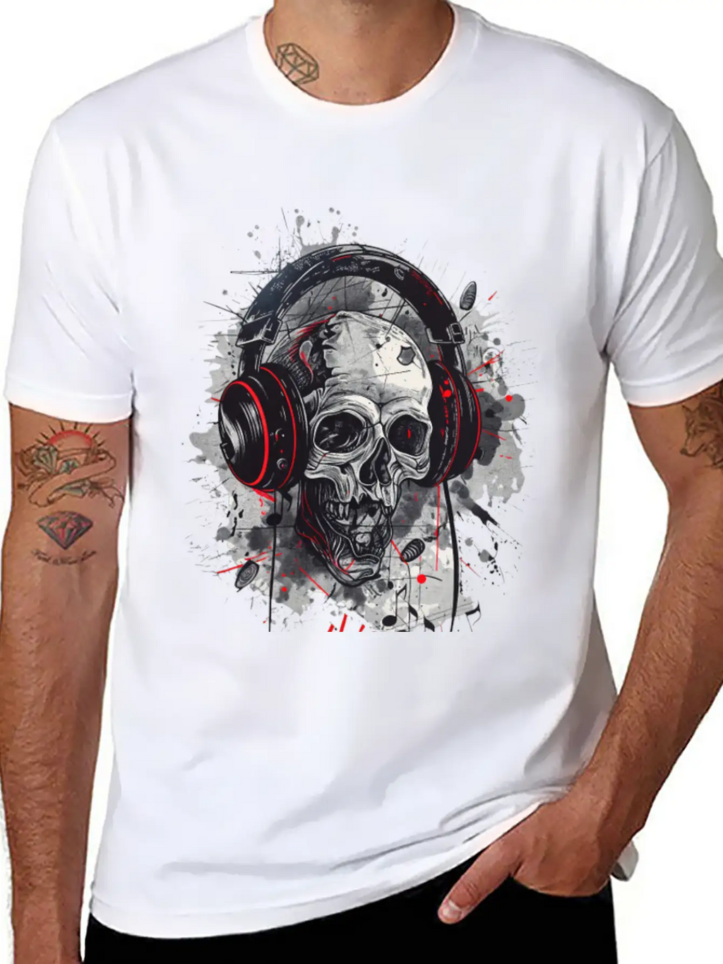 "Gothic Beats - Skull With Headphones Design" Classic Cotton Tee – Unisex Comfort For Any Season