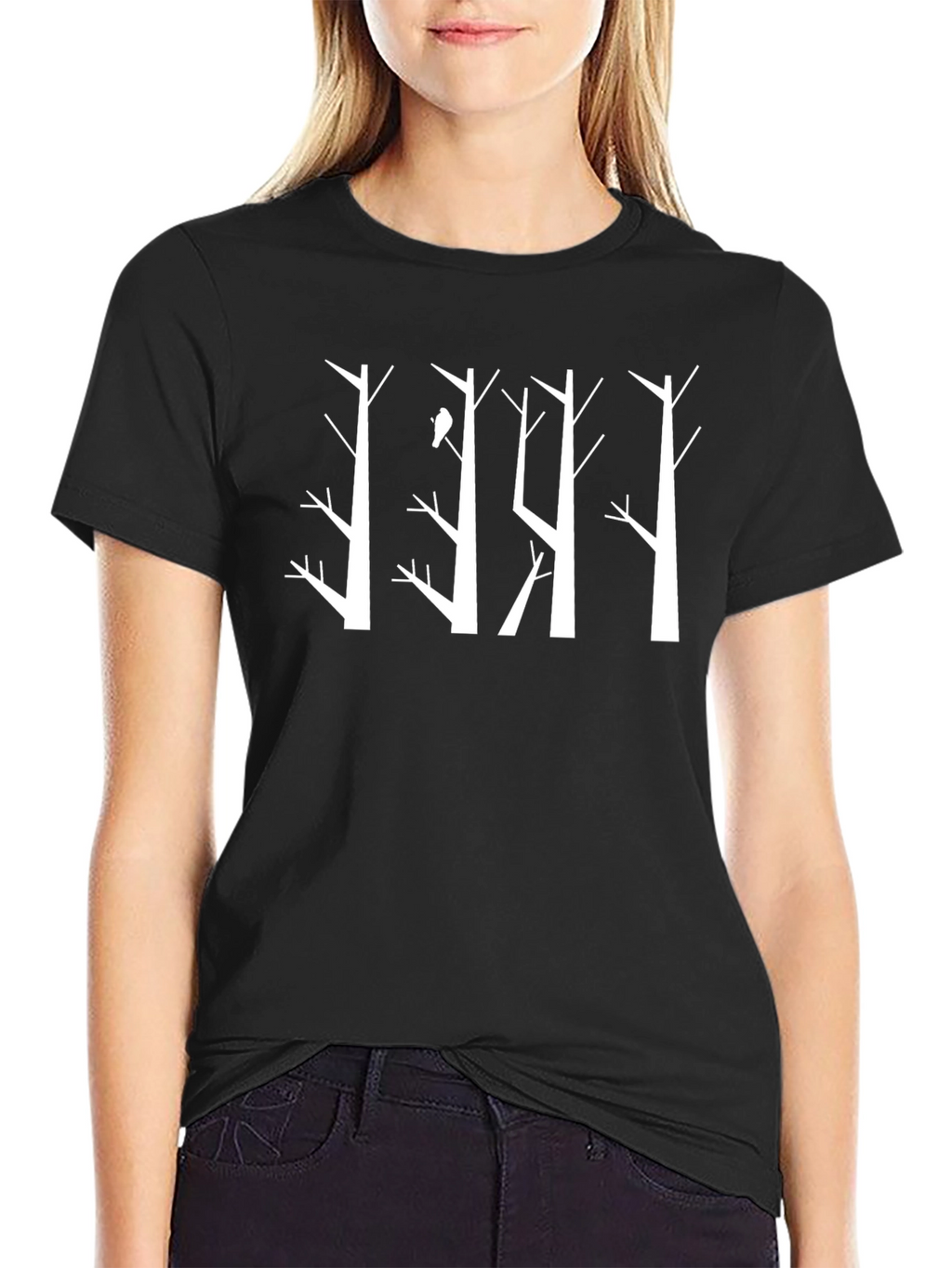 Abstract Bird on Tree T-Shirt - Black
