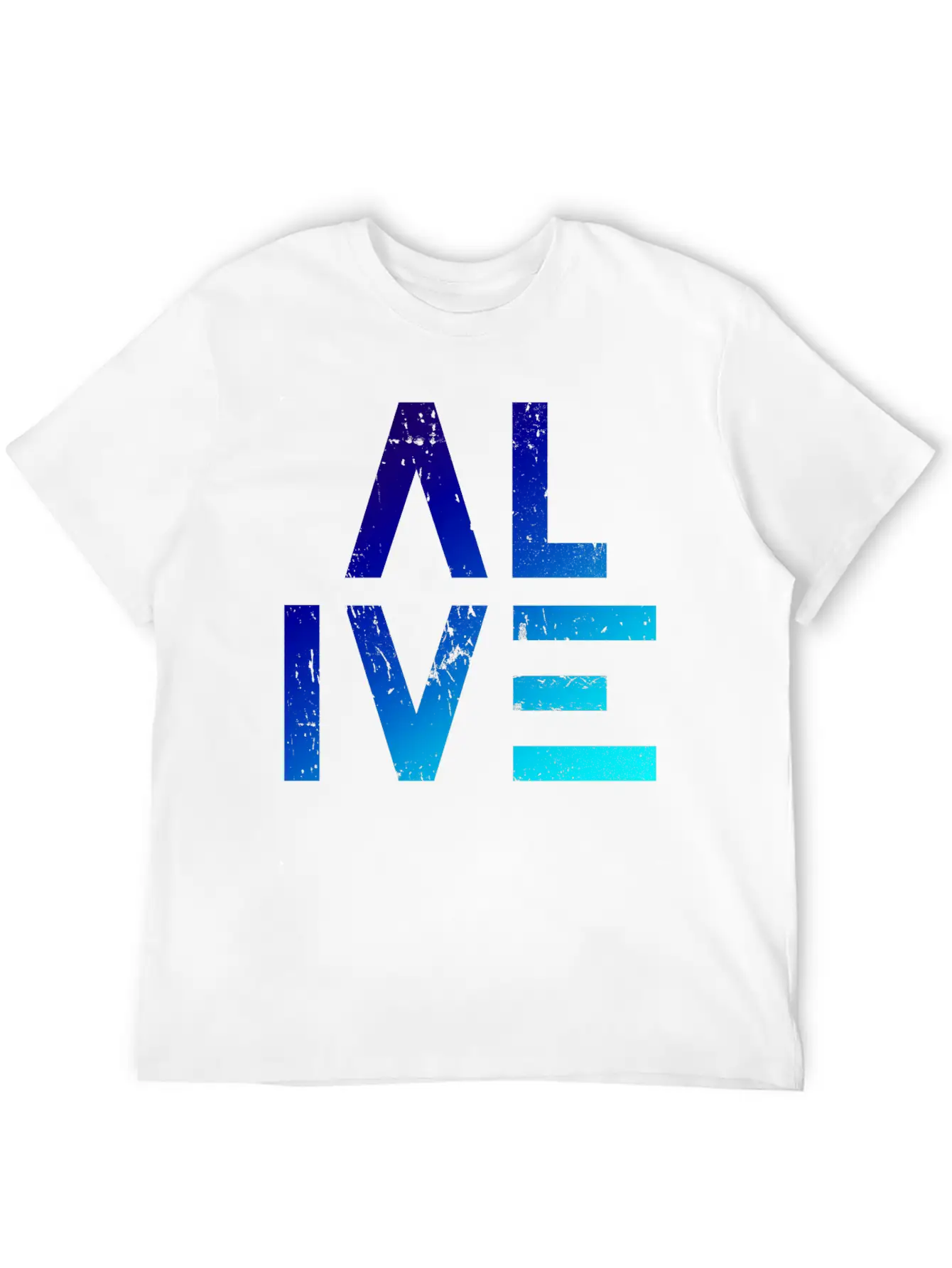 (I Am) ALIVE — Grunge Typography W/ Blue Gradient Classic Crew Neck Graphic Tee – Everyday Minimal Look