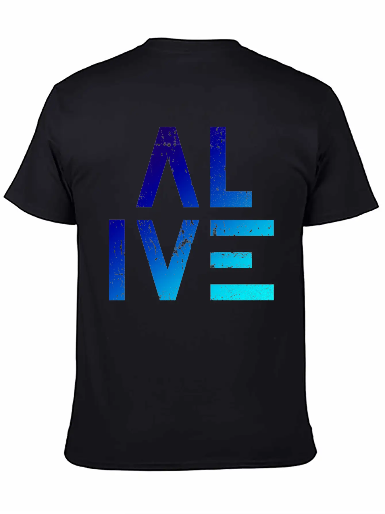 (I Am) ALIVE — Grunge Typography W/ Blue Gradient Classic Crew Neck Graphic Tee – Everyday Minimal Look