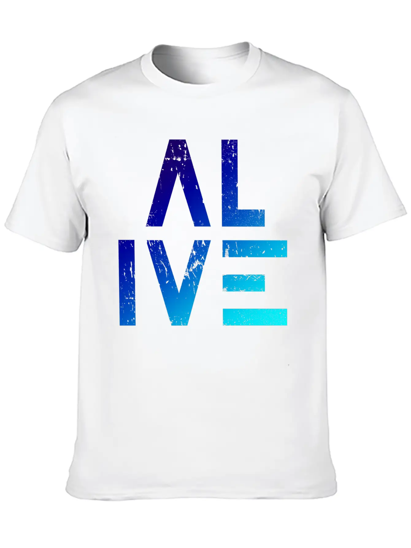 (I Am) ALIVE — Grunge Typography W/ Blue Gradient Classic Crew Neck Graphic Tee – Everyday Minimal Look