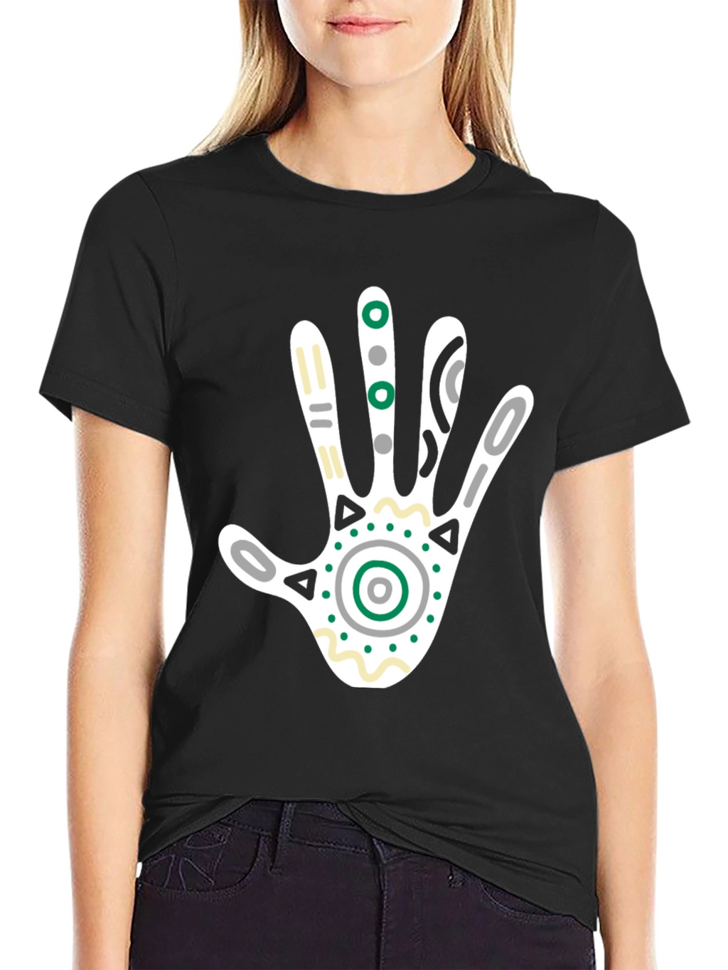 Abstract Hand Print Graphic Tee - Black