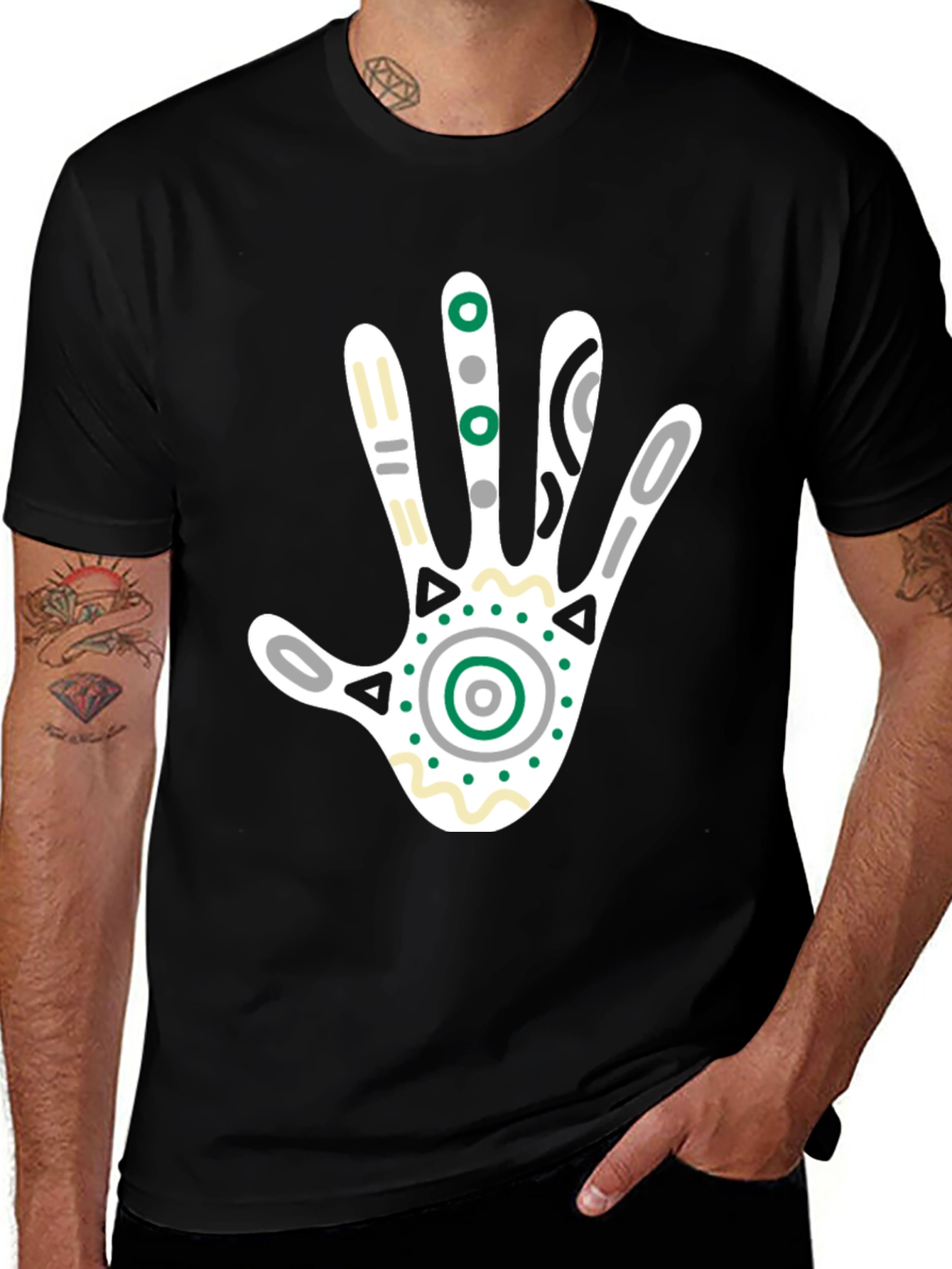 Abstract Hand Print Graphic Tee - Black