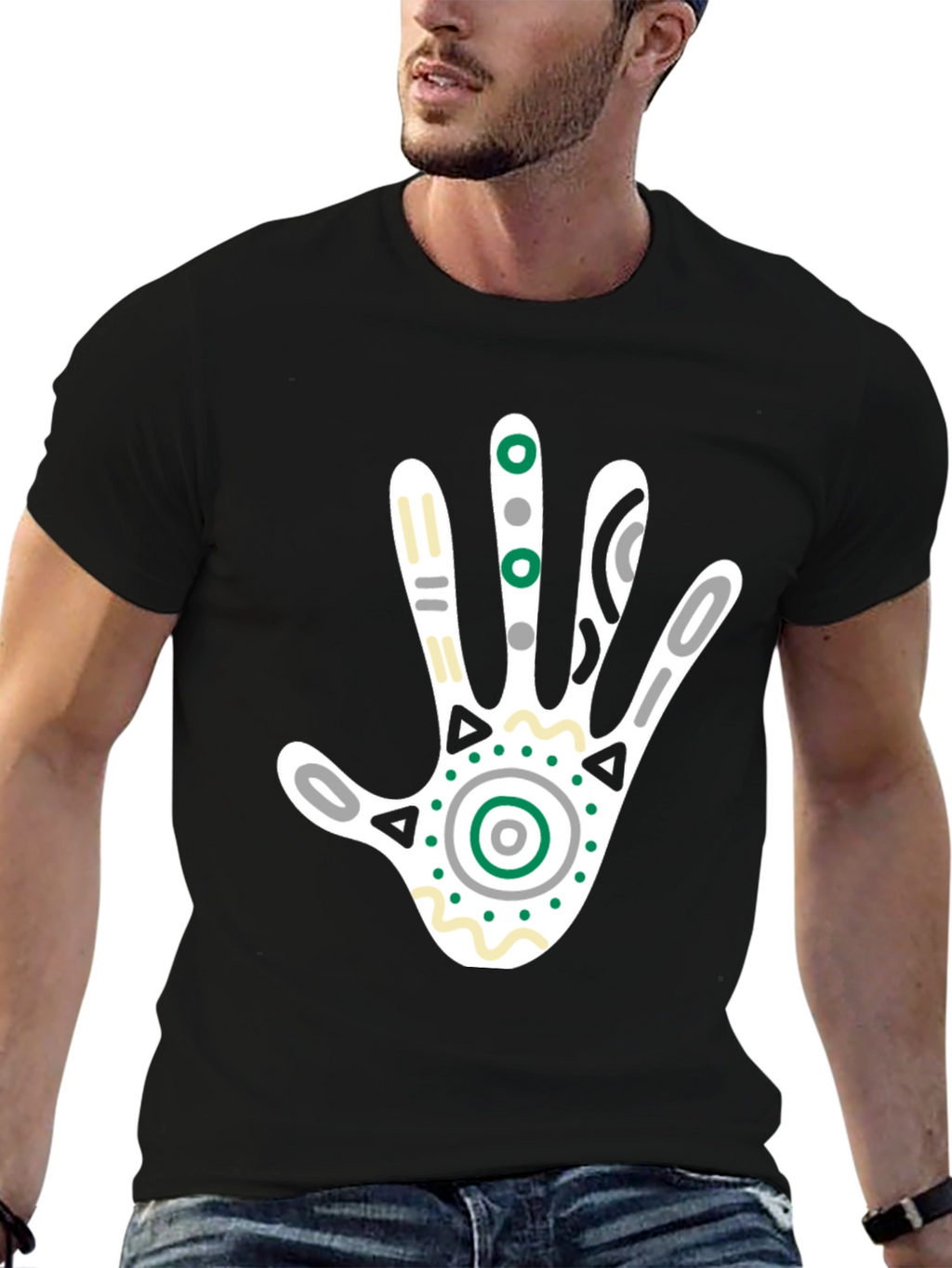 Abstract Hand Print Graphic Tee - Black