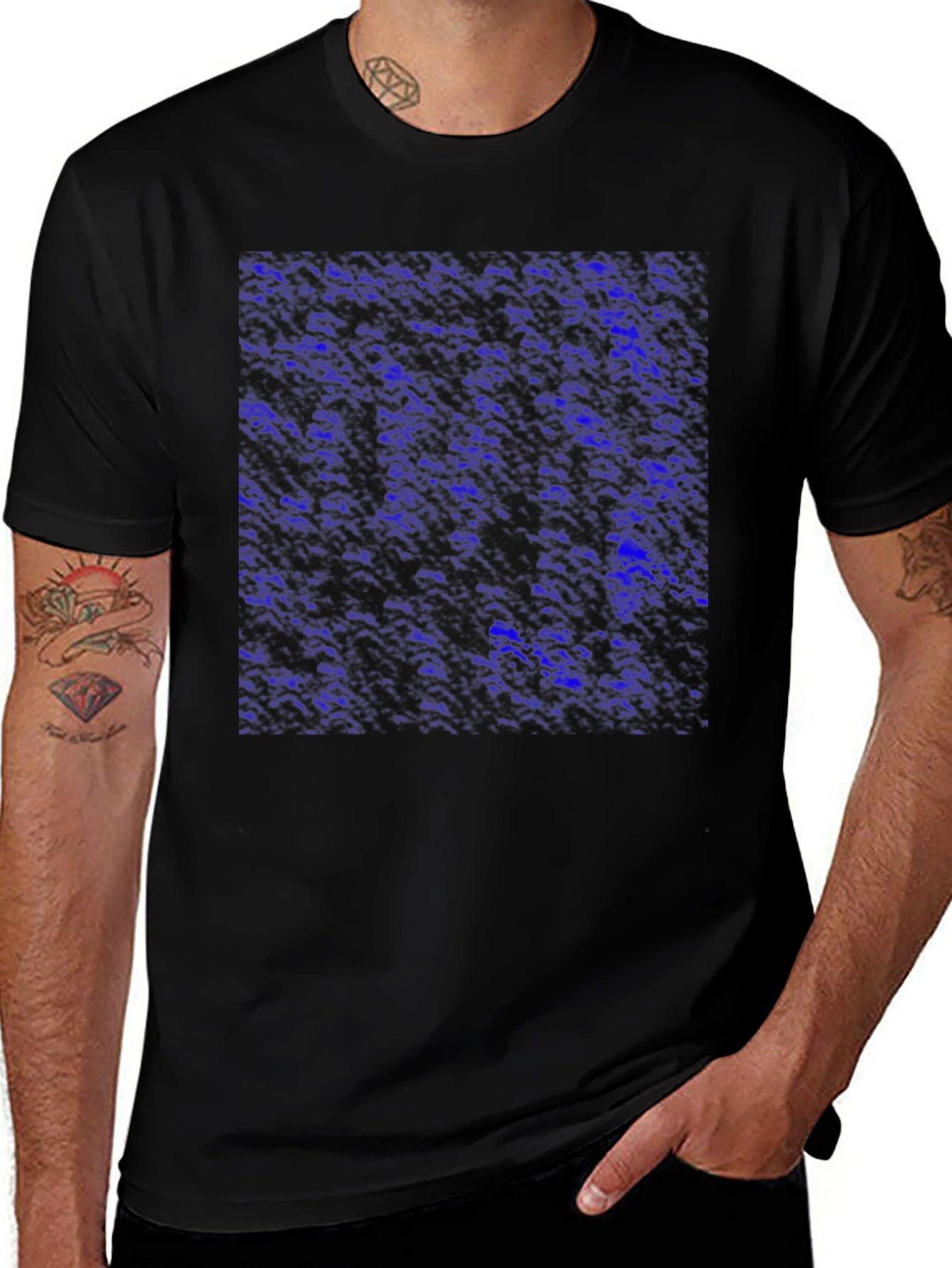 Abstract Blue Pattern Mens Black T-Shirt