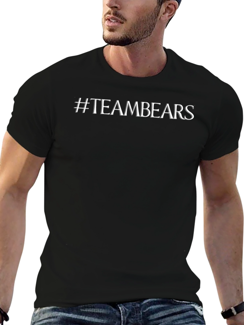 #TeamBears Black Cotton Crew Neck T-Shirt
