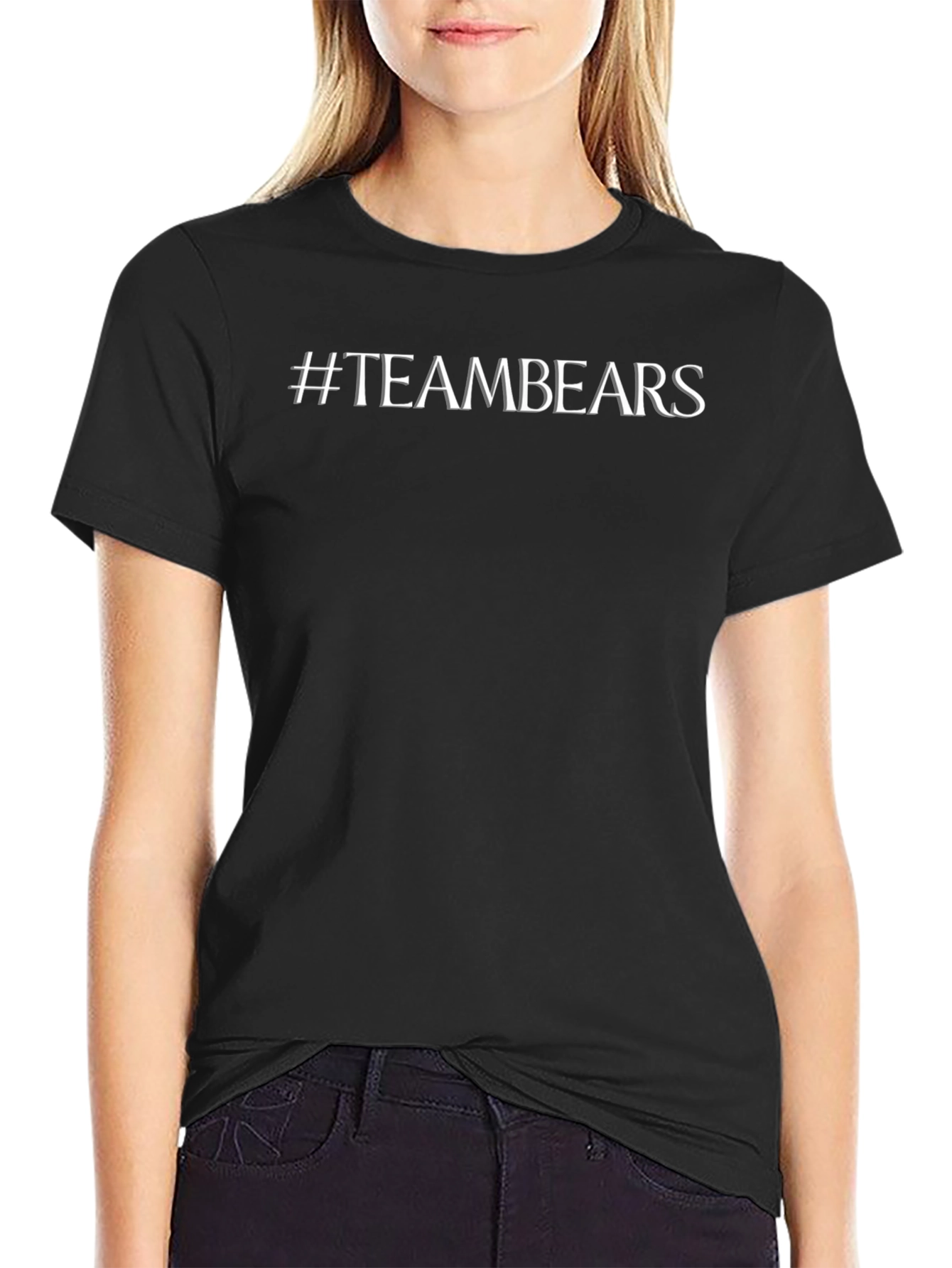 #TeamBears Black Cotton Crew Neck T-Shirt
