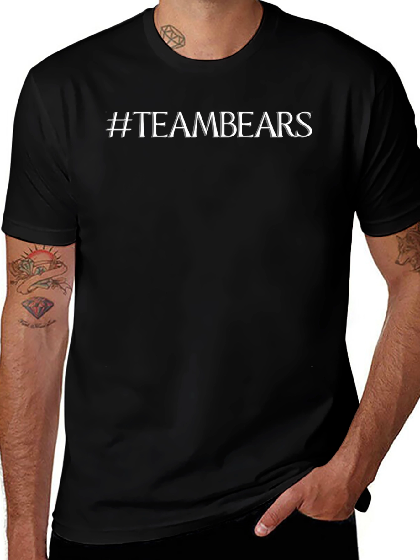 #TeamBears Black Cotton Crew Neck T-Shirt