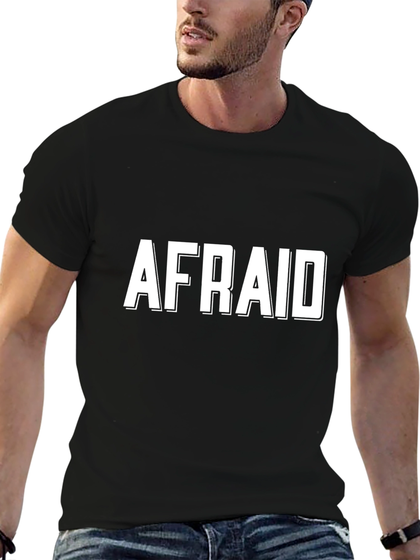 Afraid Graphic Tee - Mens Black Cotton T-Shirt