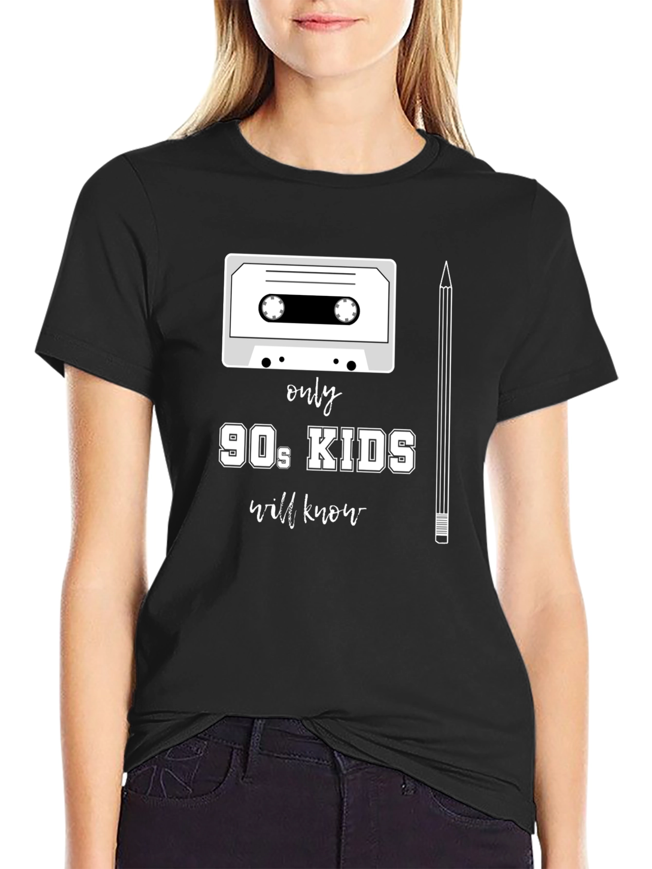 90s Kids T-Shirt - Cassette Tape & Pencil Design