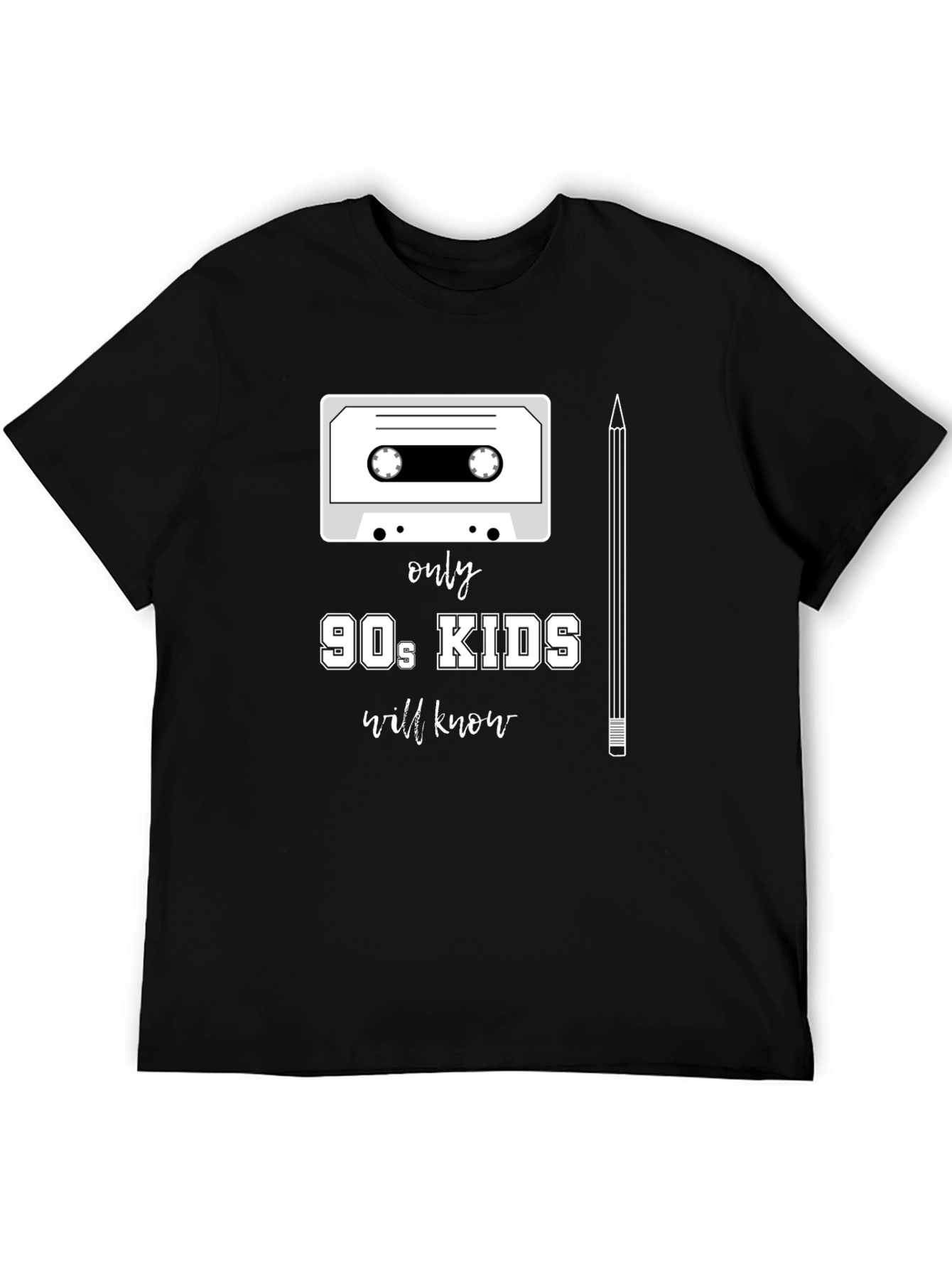 90s Kids T-Shirt - Cassette Tape & Pencil Design