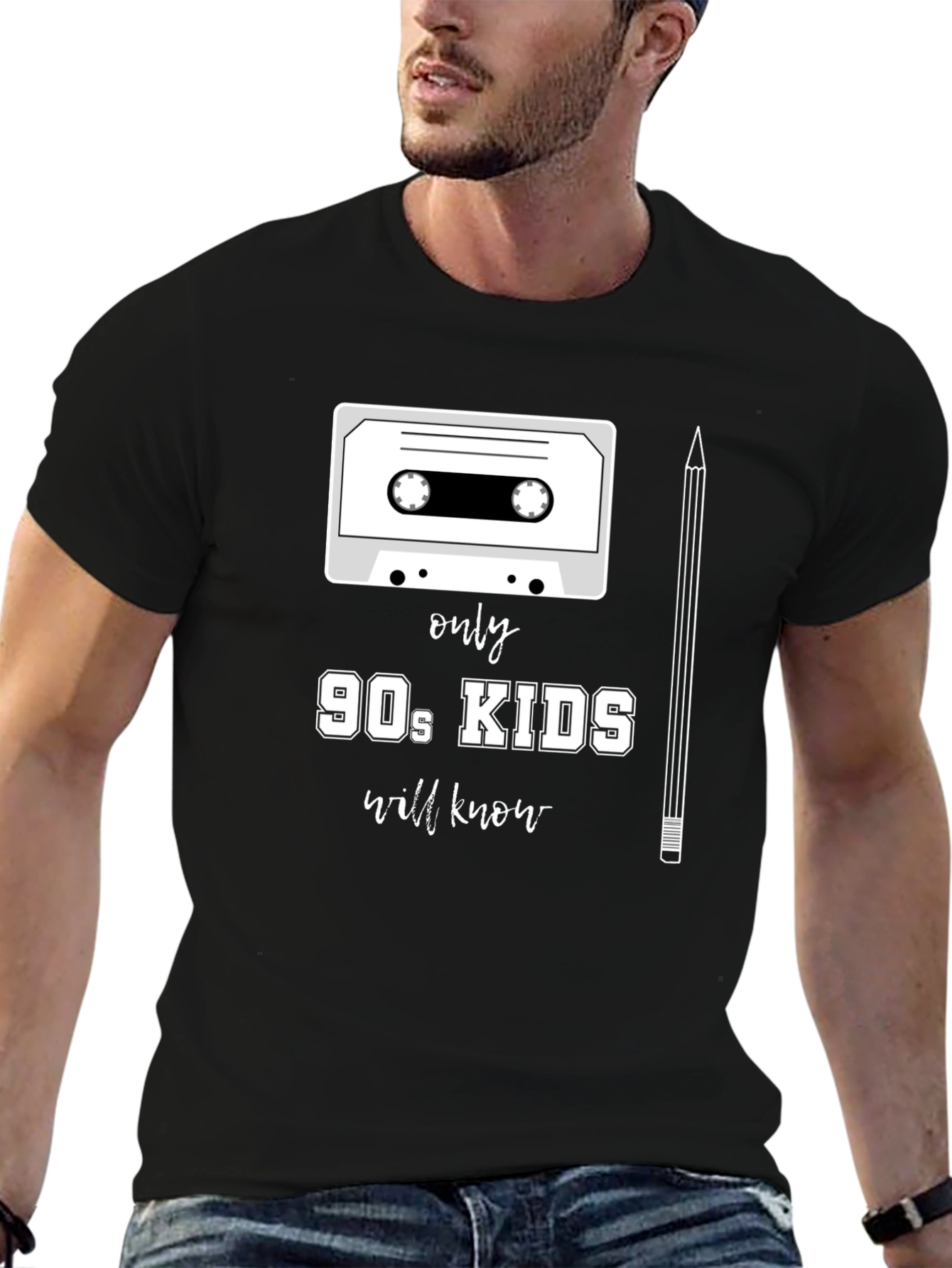 90s Kids T-Shirt - Cassette Tape & Pencil Design