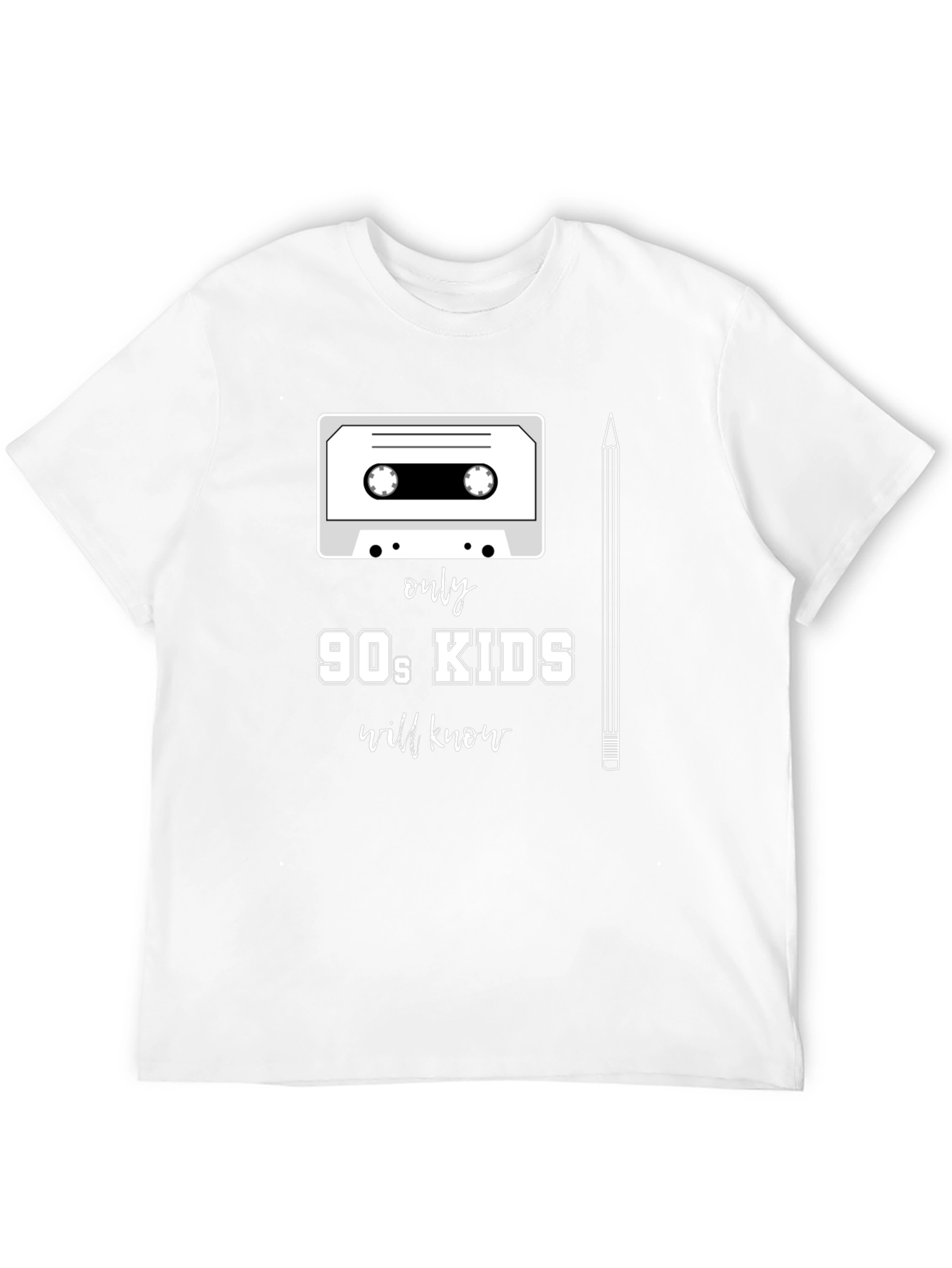 90s Kids T-Shirt - Cassette Tape & Pencil Design