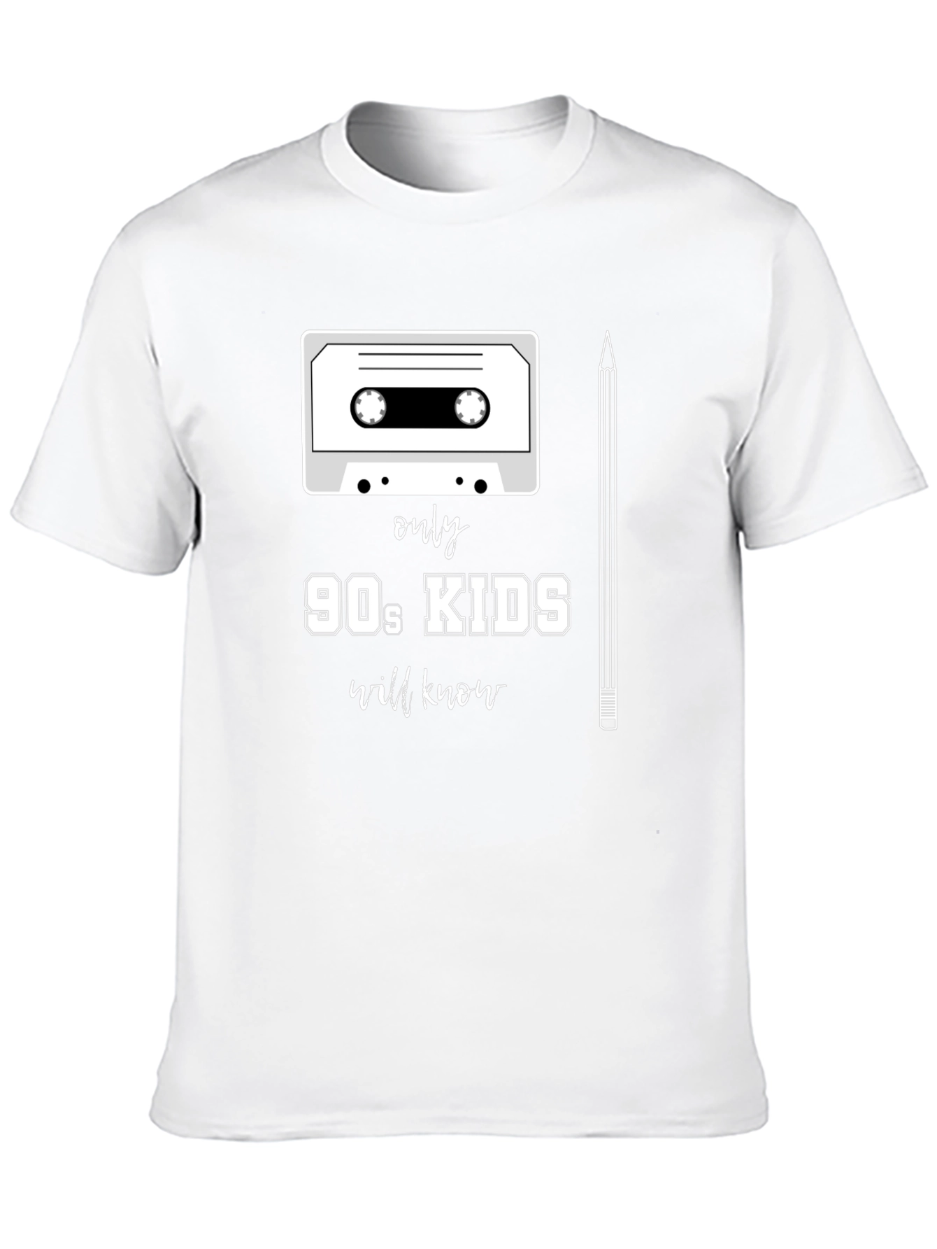 90s Kids T-Shirt - Cassette Tape & Pencil Design