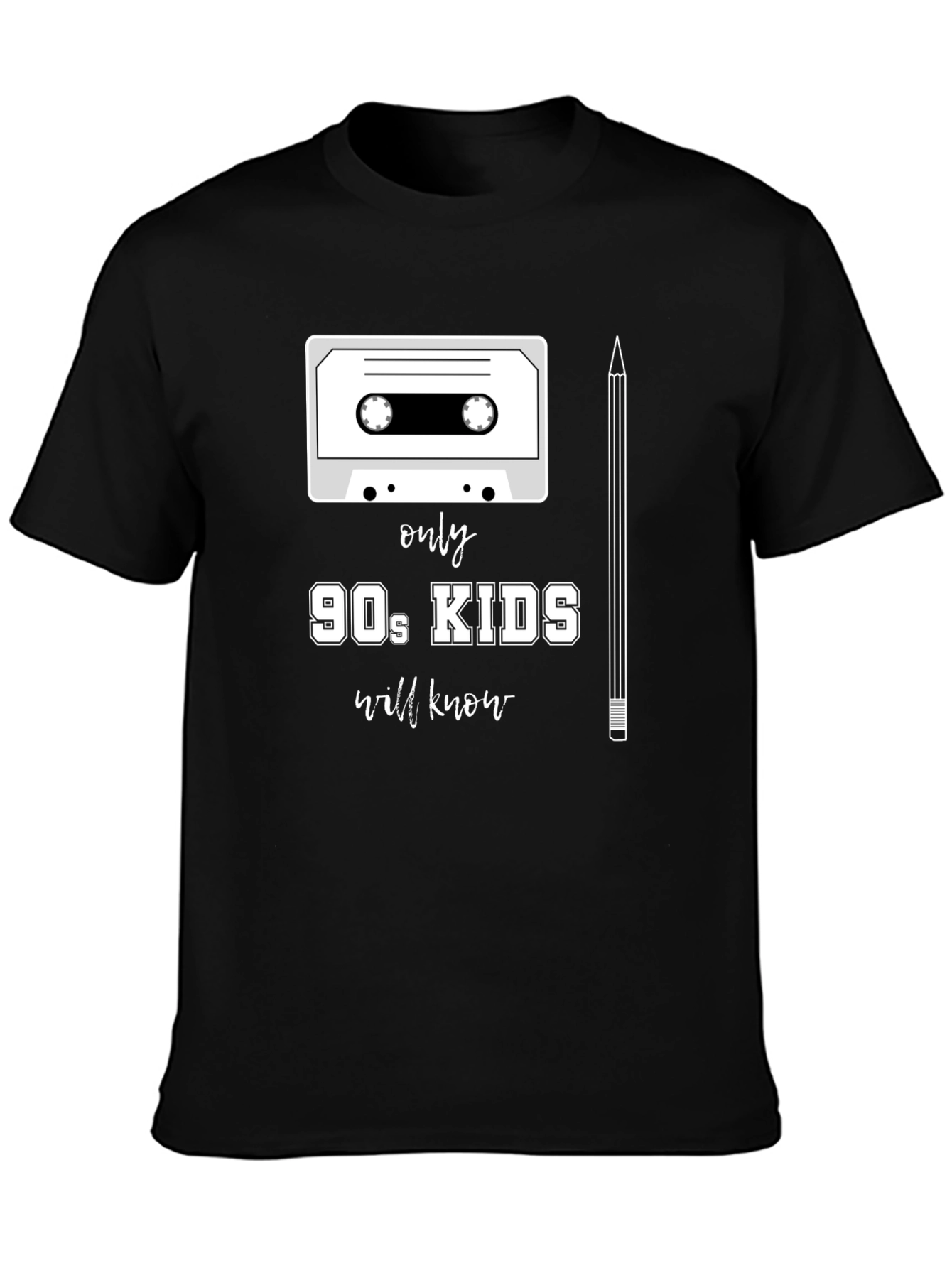 90s Kids T-Shirt - Cassette Tape & Pencil Design