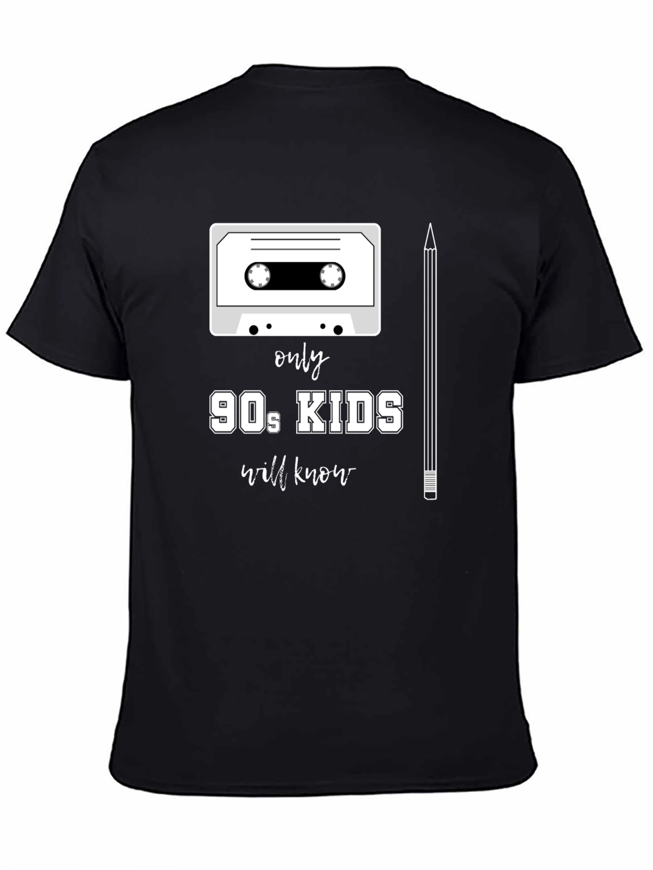 90s Kids T-Shirt - Cassette Tape & Pencil Design