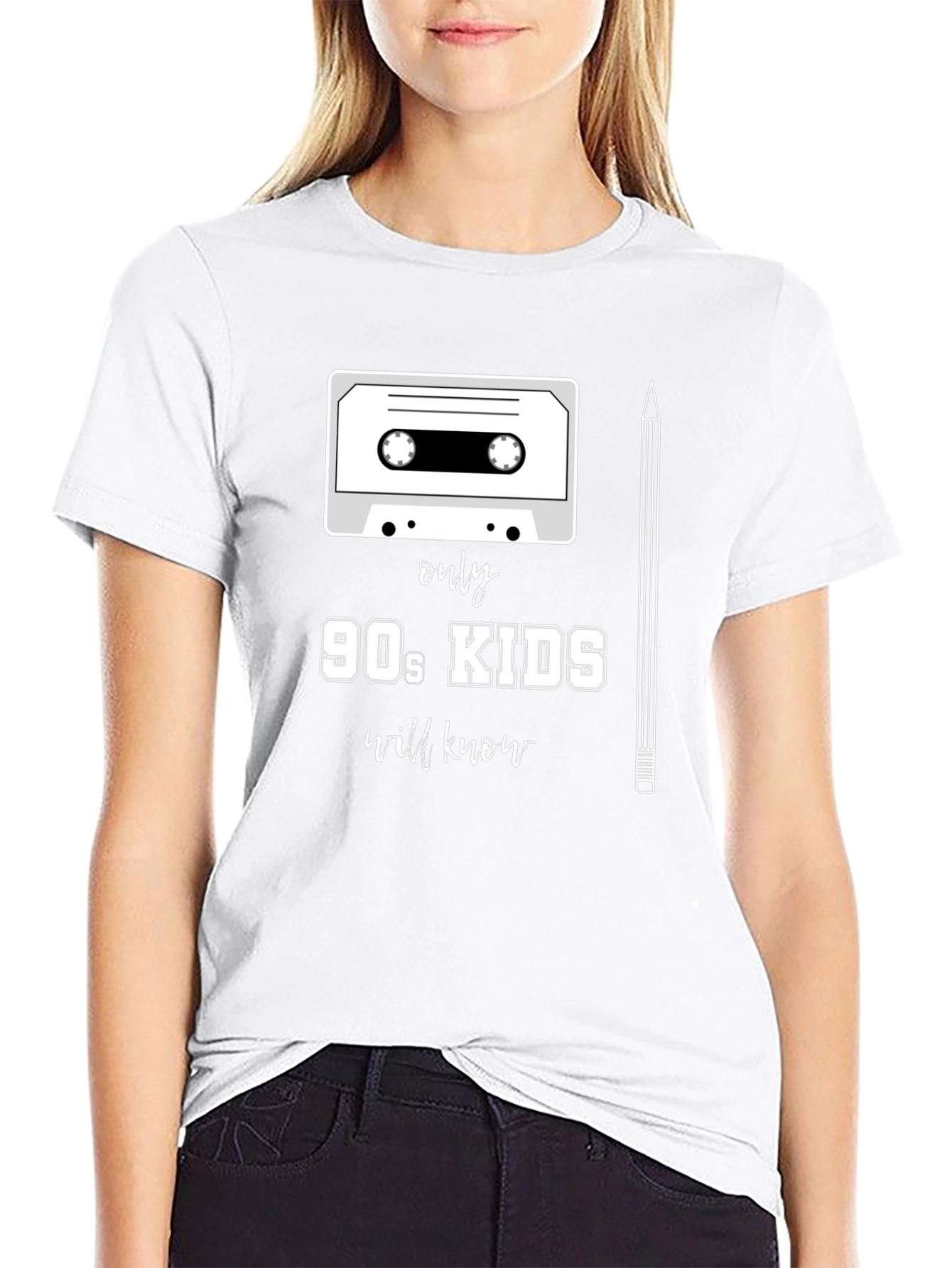 90s Kids T-Shirt - Cassette Tape & Pencil Design