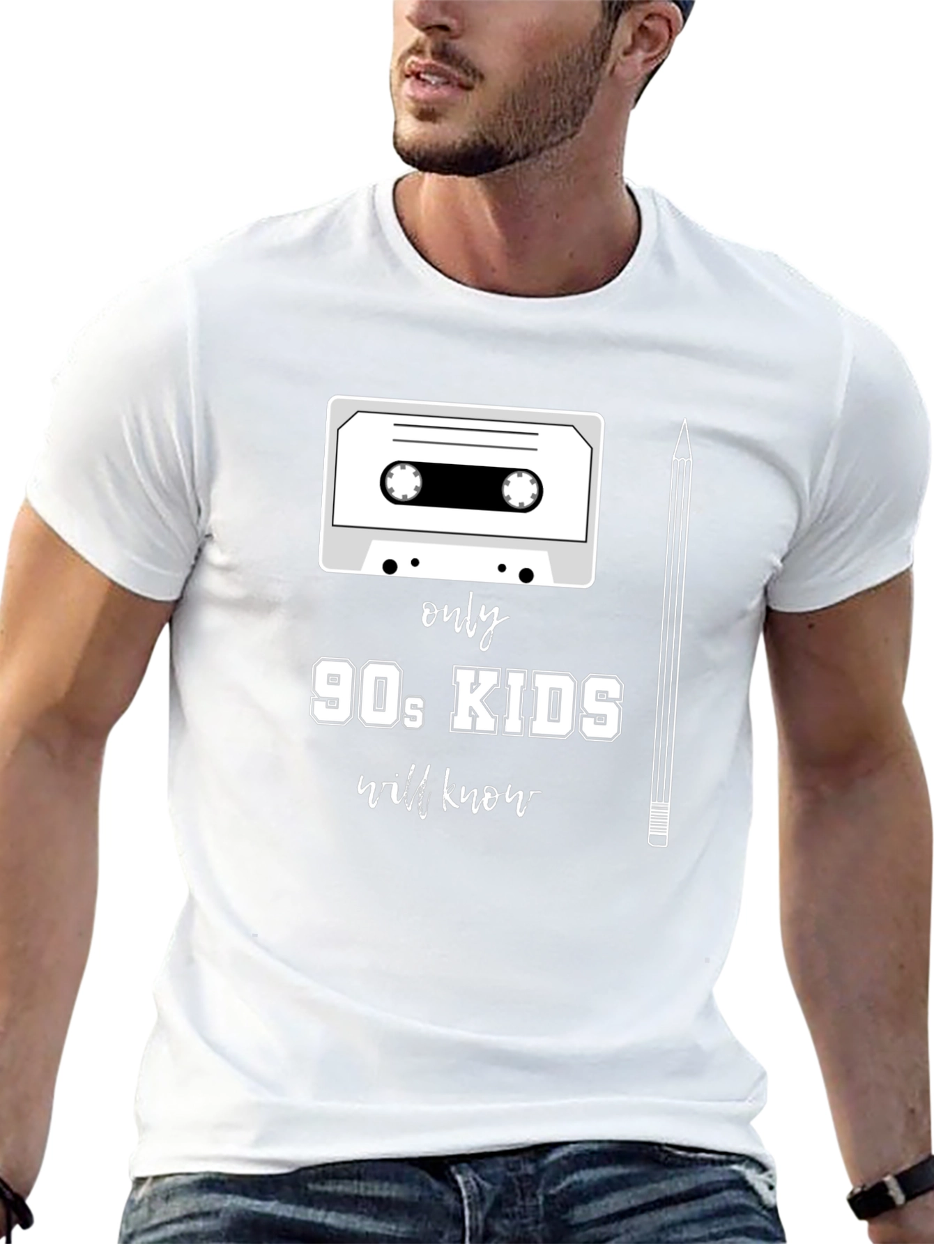 90s Kids T-Shirt - Cassette Tape & Pencil Design