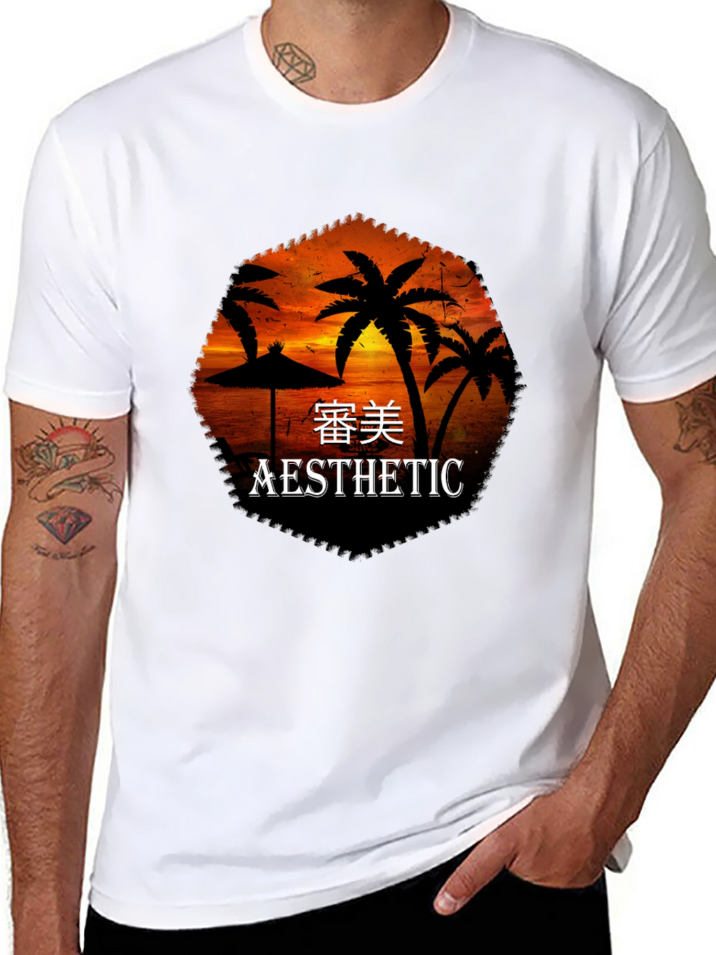 Aesthetic Palm Sunset Black T-Shirt