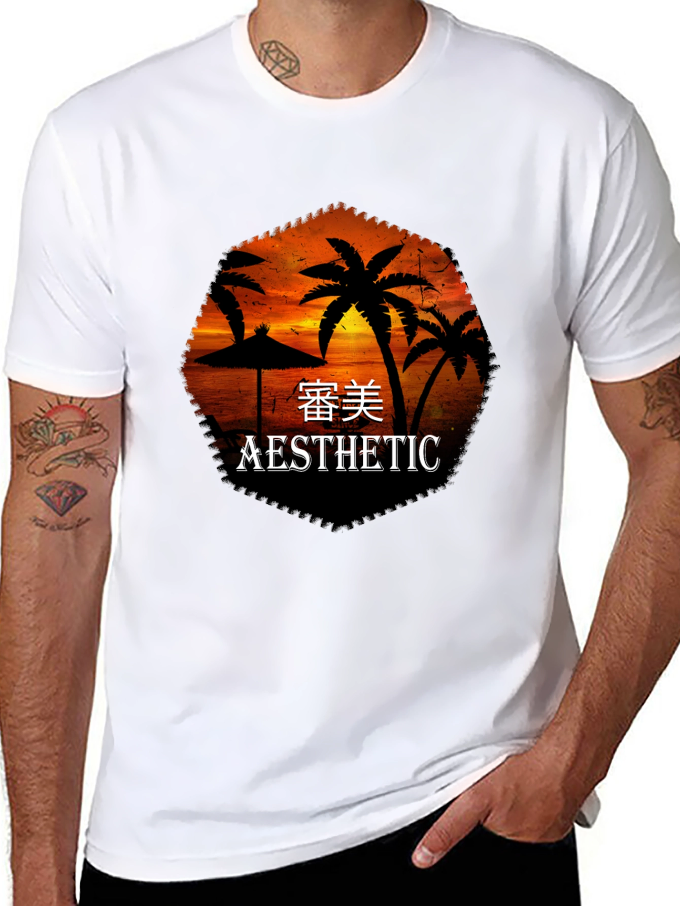 Aesthetic Palm Sunset Black T-Shirt