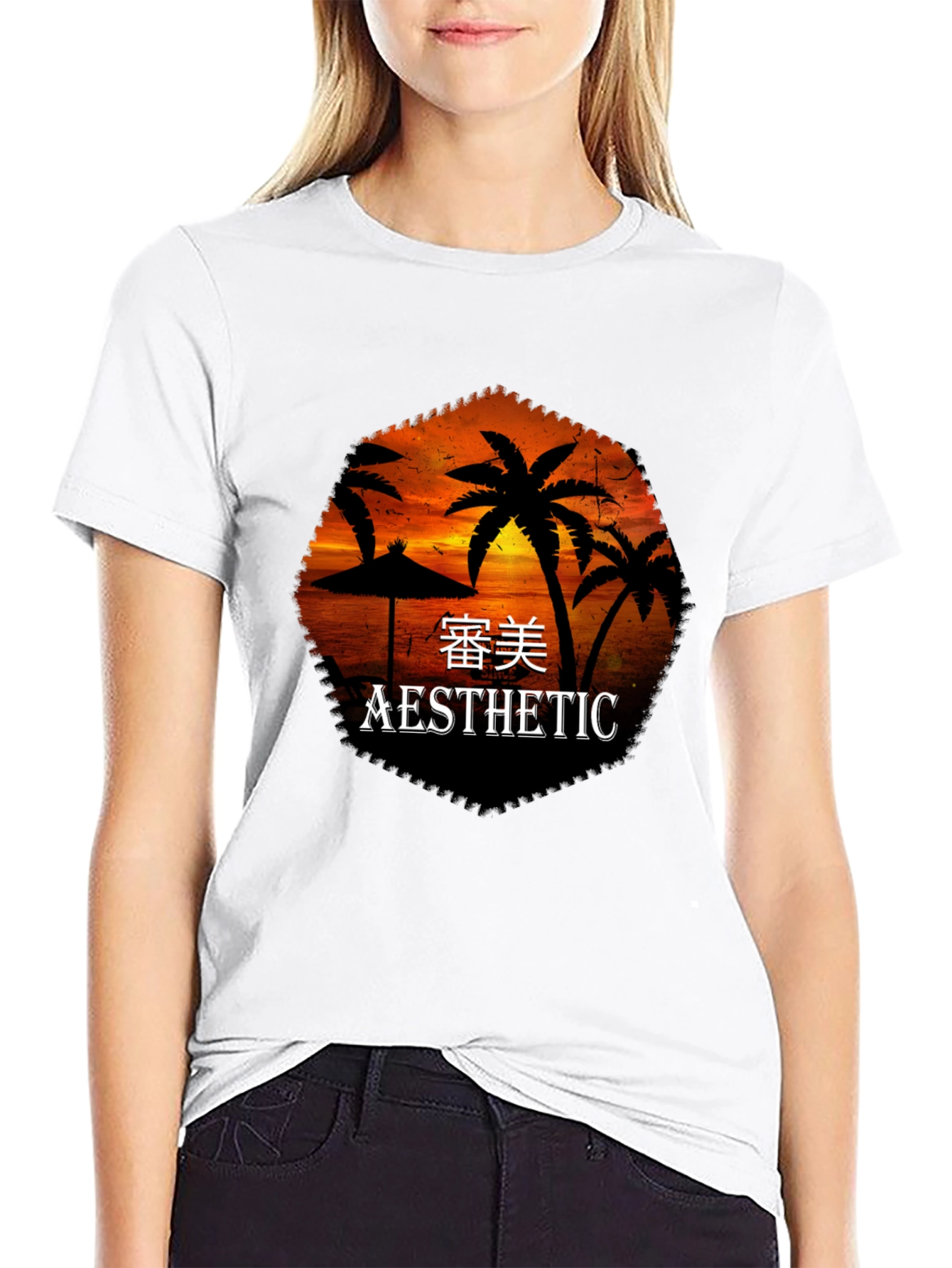 Aesthetic Palm Sunset Black T-Shirt