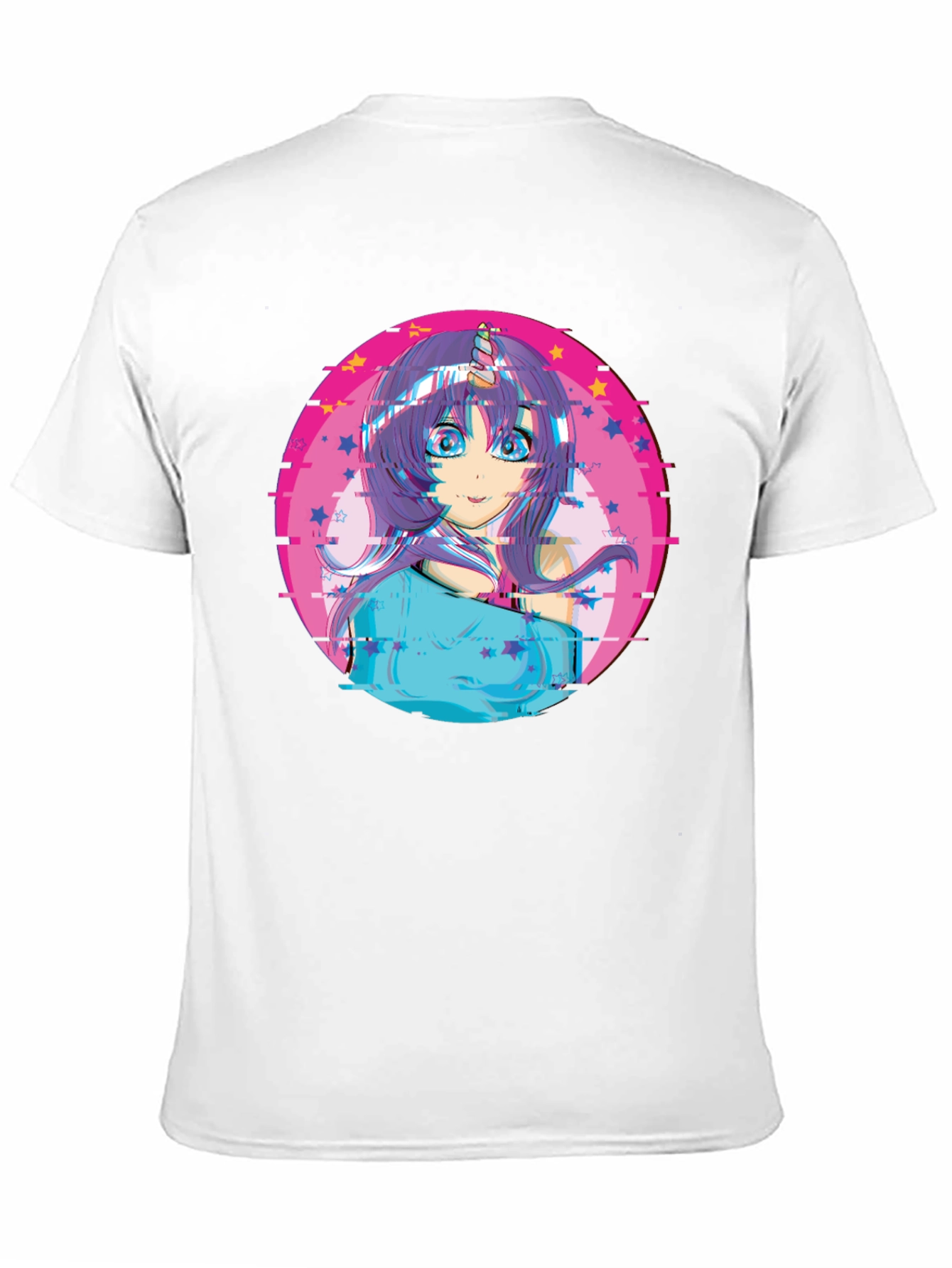 Anime Girl Unicorn Glitch T-Shirt - Black
