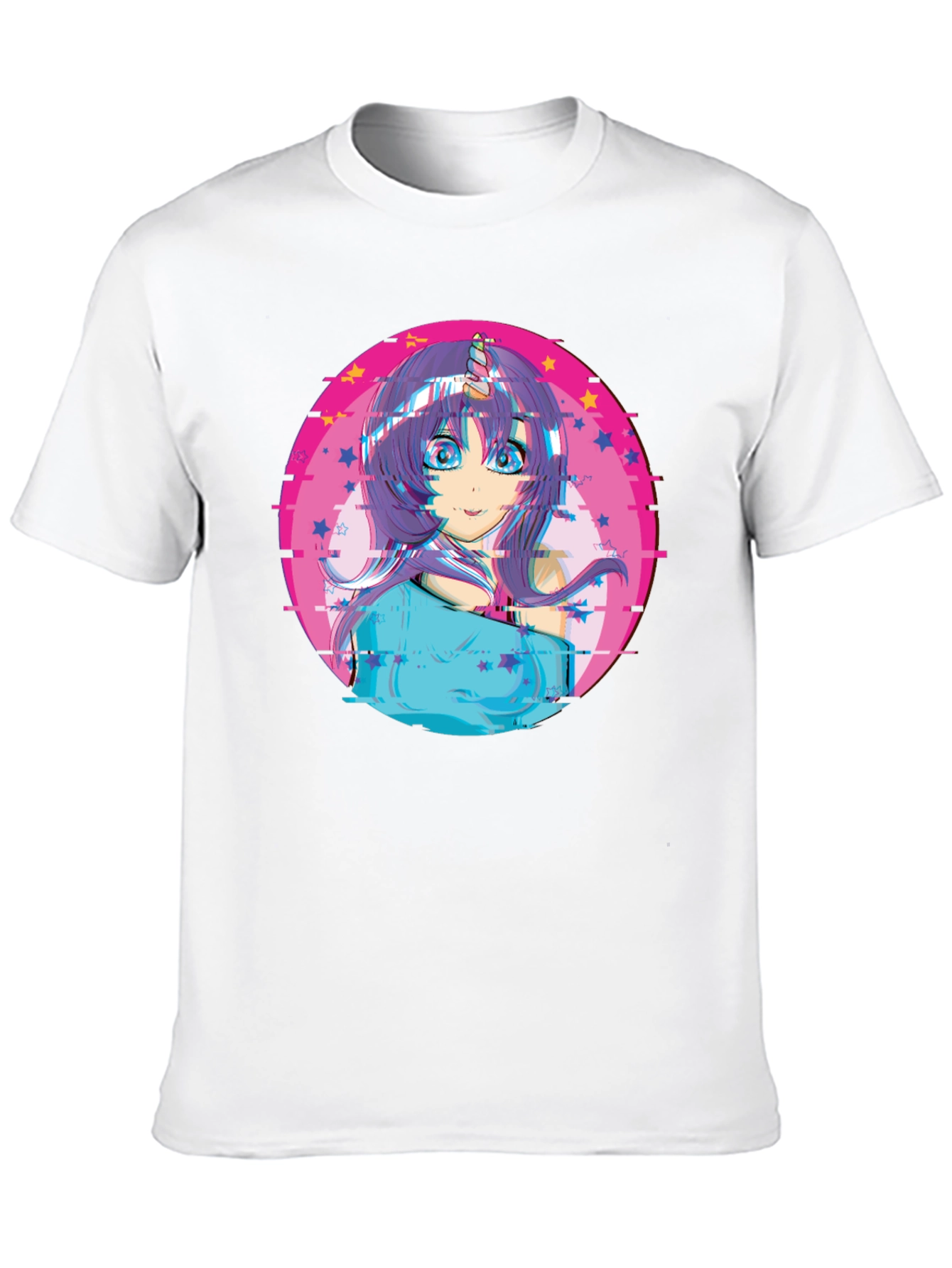 Anime Girl Unicorn Glitch T-Shirt - Black