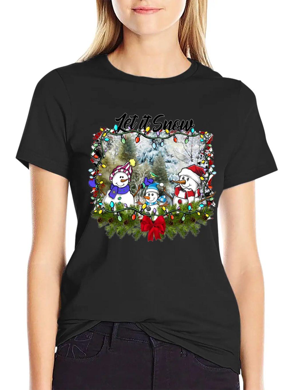 "Let It Snow Let It Snow Let It Snow" Christmas Basic Graphic T-Shirt – Daily Comfort In Soft Cotton