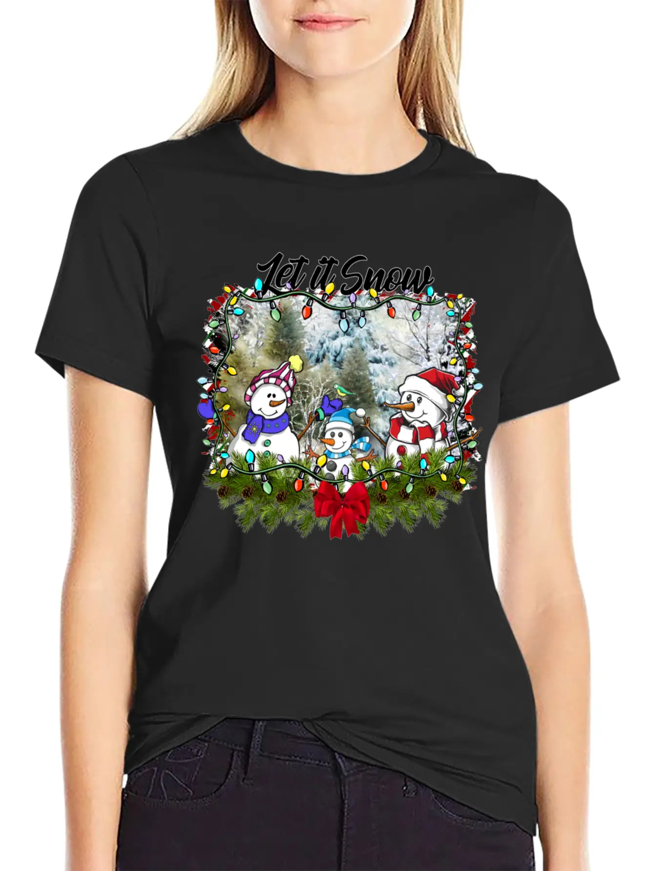 "Let It Snow Let It Snow Let It Snow" Christmas Basic Graphic T-Shirt – Daily Comfort In Soft Cotton