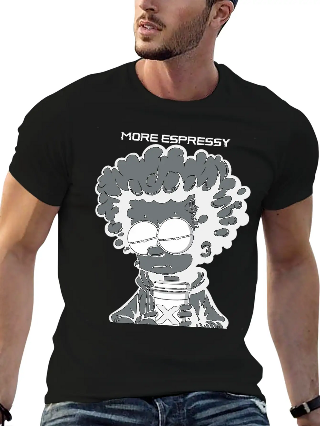 "More Espressy Less Depressy" By ART1SAN Basic Graphic T-Shirt – Daily Comfort In Soft Cotton