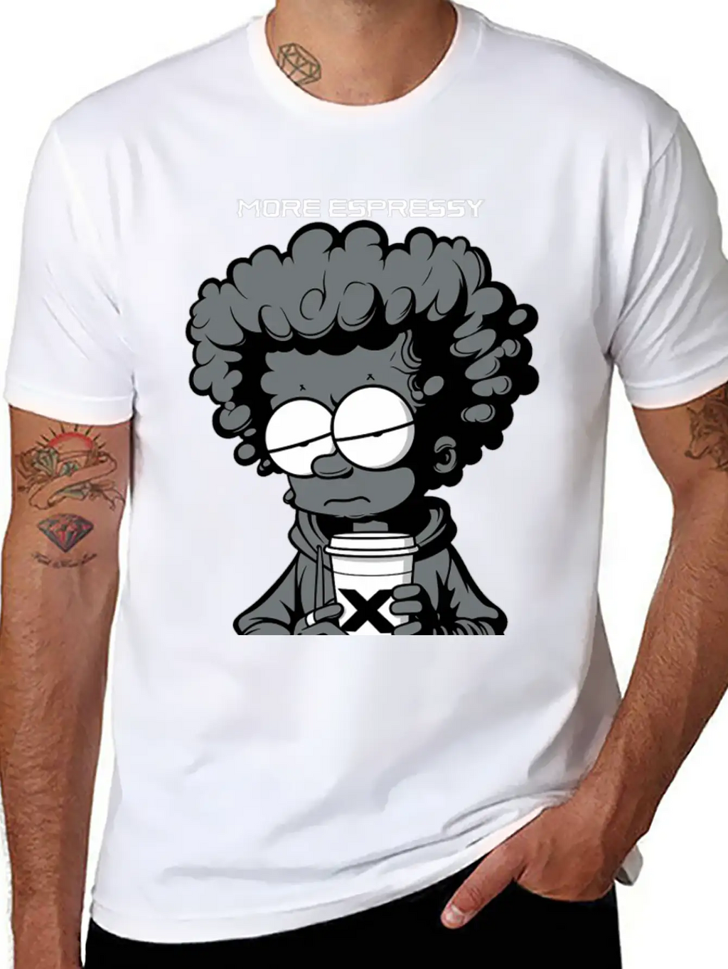 "More Espressy Less Depressy" By ART1SAN Basic Graphic T-Shirt – Daily Comfort In Soft Cotton