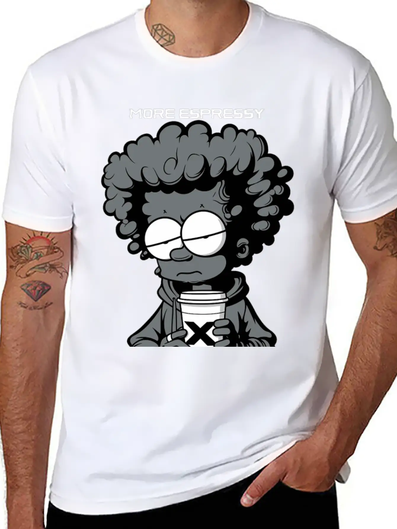 "More Espressy Less Depressy" By ART1SAN Basic Graphic T-Shirt – Daily Comfort In Soft Cotton