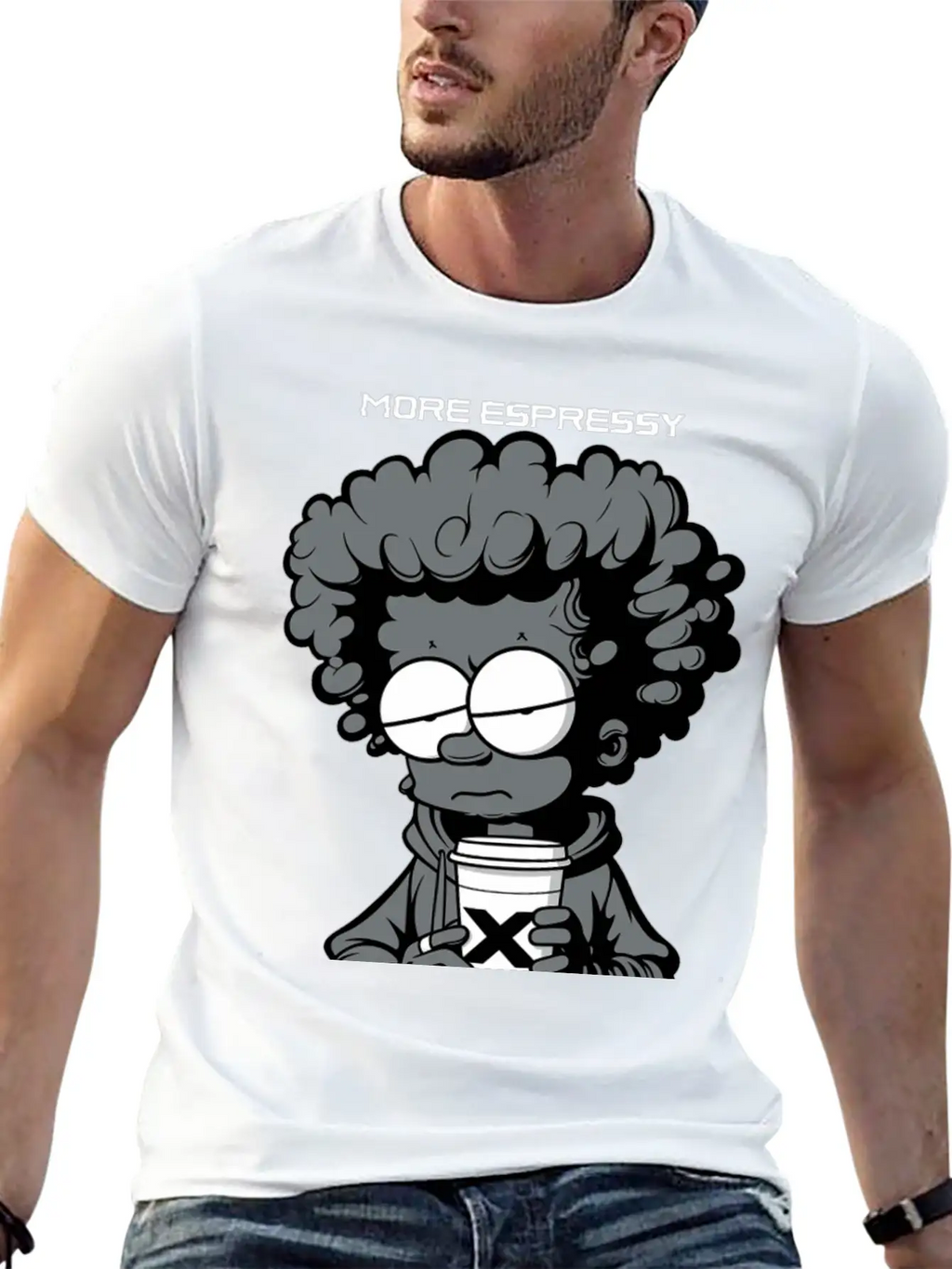 "More Espressy Less Depressy" By ART1SAN Basic Graphic T-Shirt – Daily Comfort In Soft Cotton