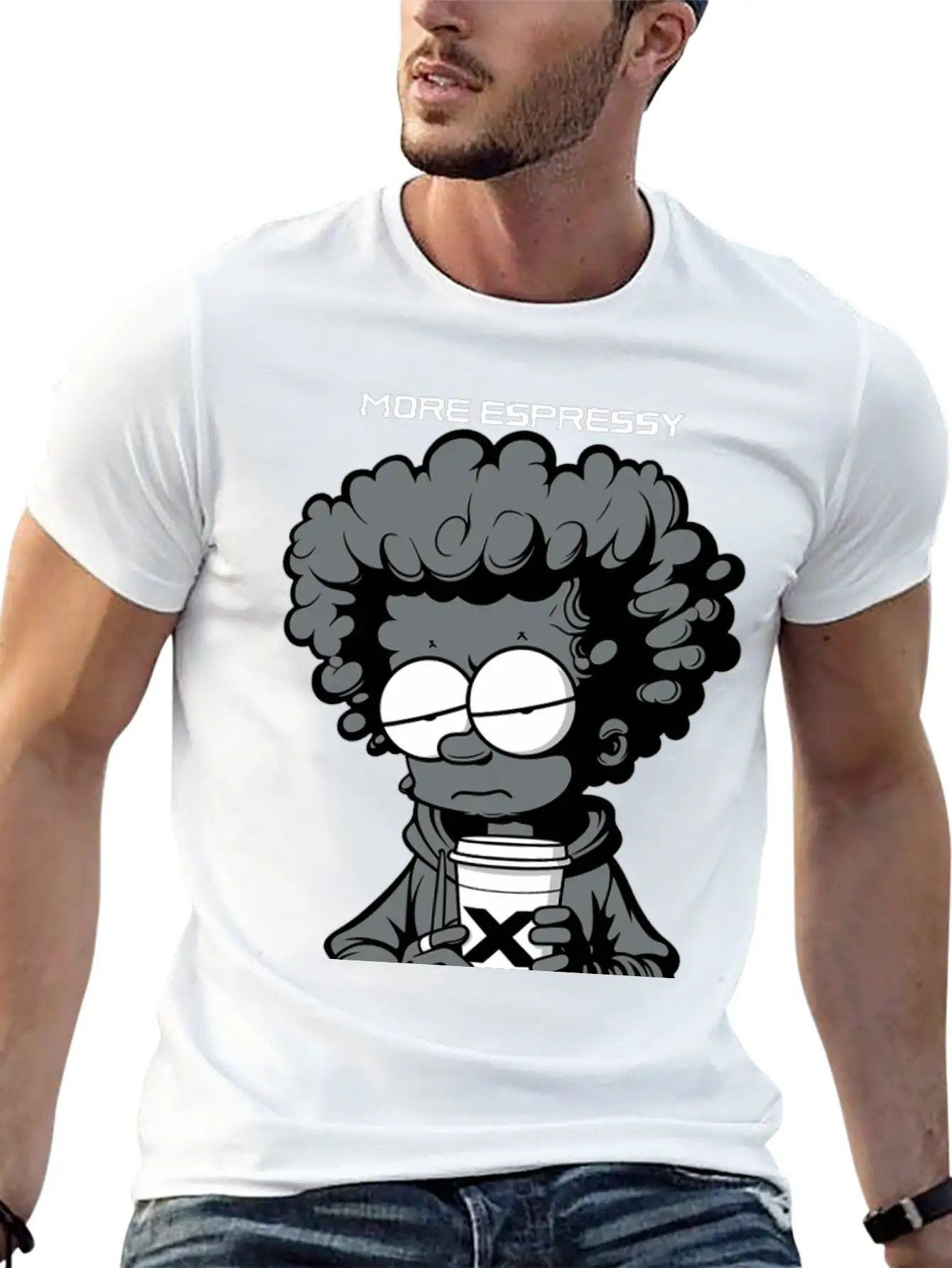 "More Espressy Less Depressy" By ART1SAN Basic Graphic T-Shirt – Daily Comfort In Soft Cotton