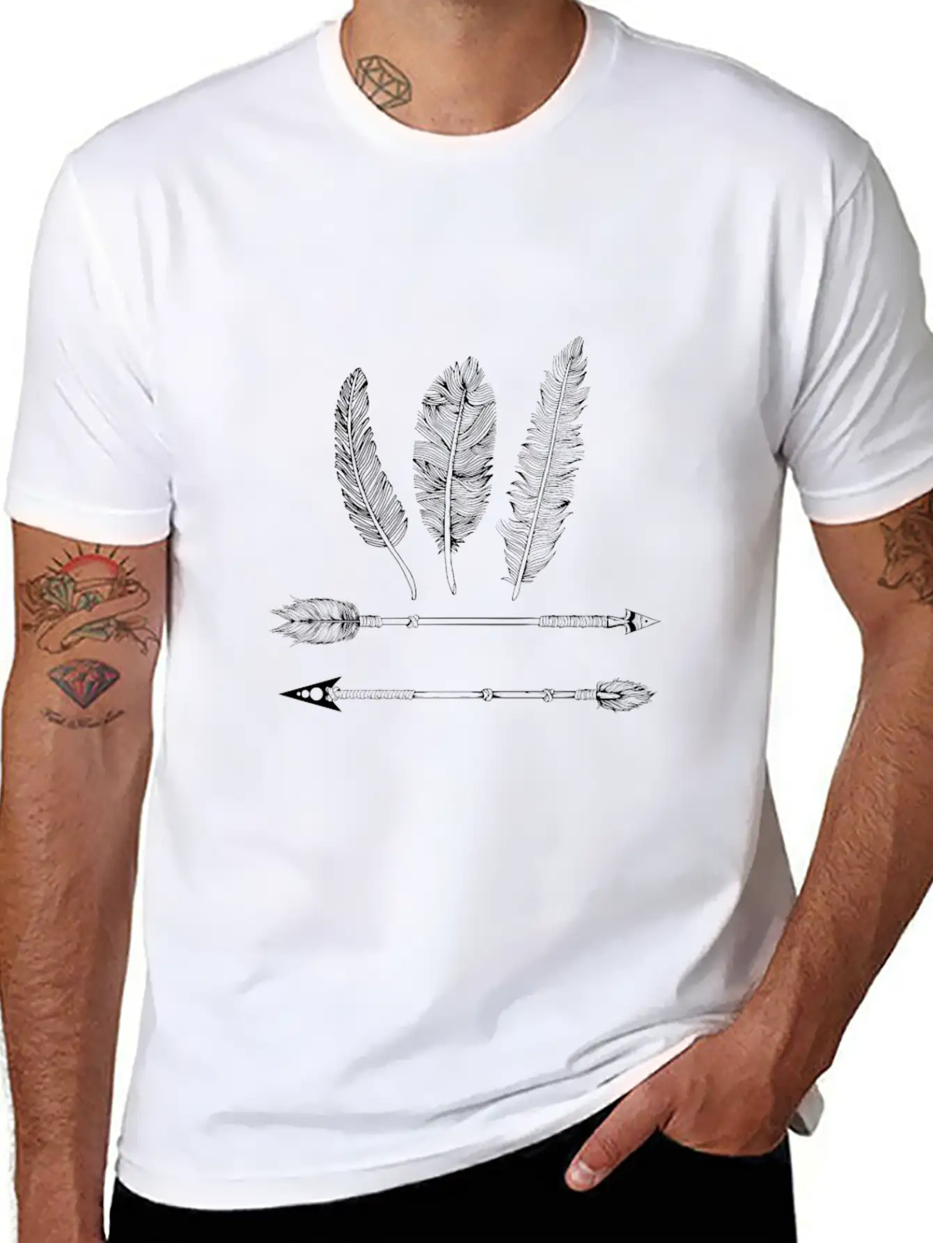 Native American Feather And Arrow Classic Fit Graphic Tee For Daily Comfort – Unisex Cotton Shirt