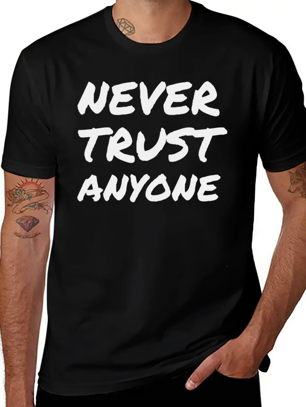 "Never Trust ANYONE" Classic Crew Neck Graphic Tee – Everyday Minimal Look