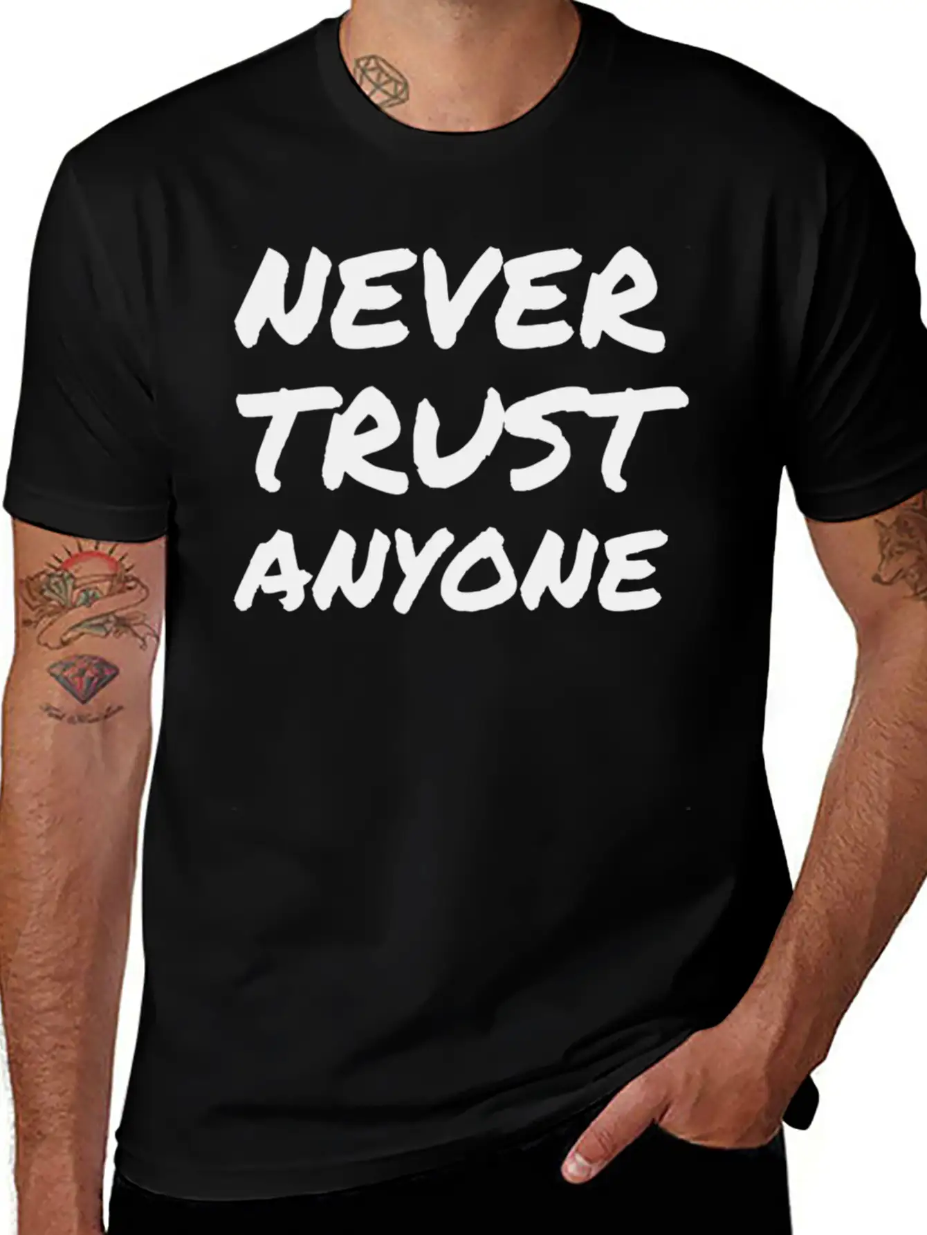 "Never Trust ANYONE" Classic Crew Neck Graphic Tee – Everyday Minimal Look
