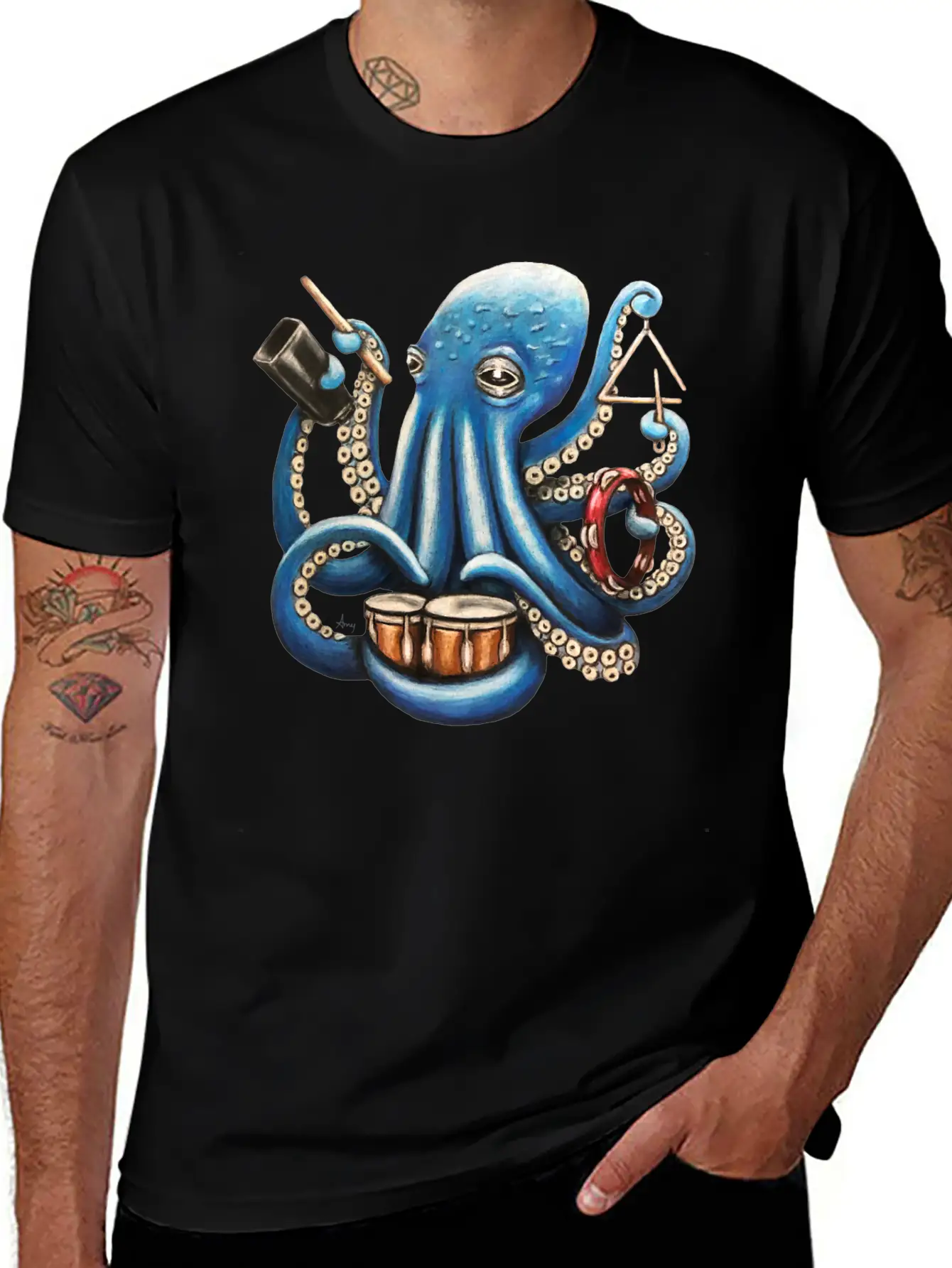 "Octo Rhythm" - Octopus Percussion Breathable Soft Cotton T-Shirt – Timeless Casual Look