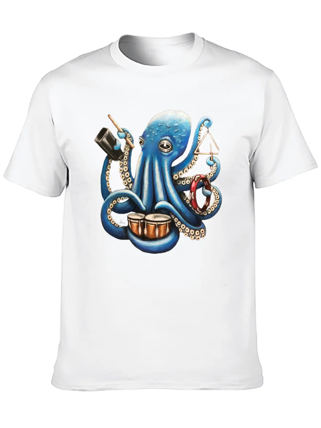"Octo Rhythm" - Octopus Percussion Breathable Soft Cotton T-Shirt – Timeless Casual Look