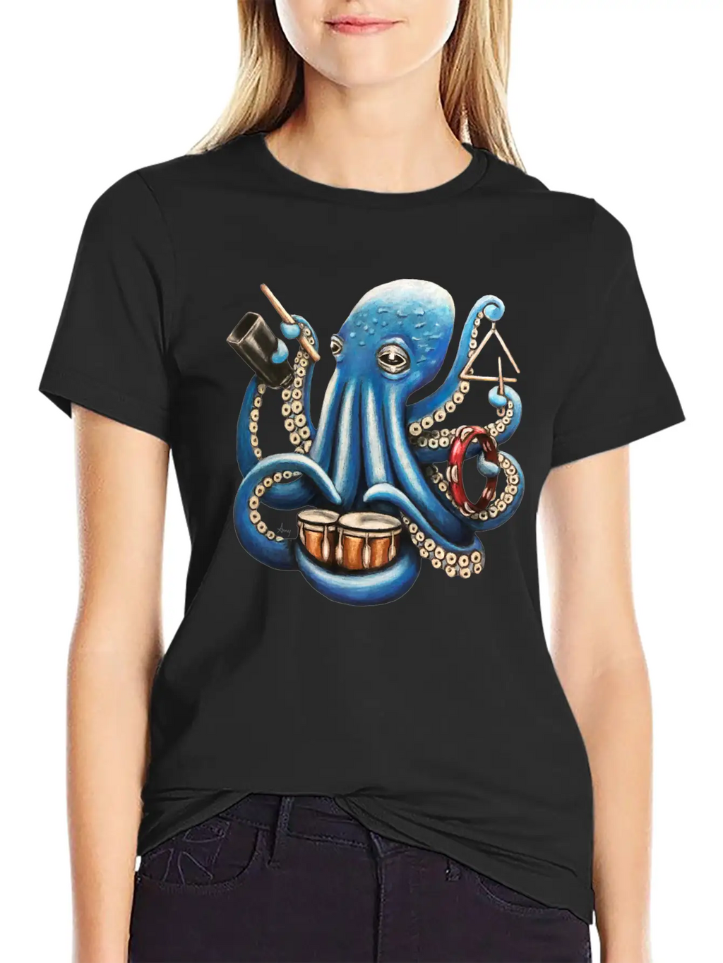 "Octo Rhythm" - Octopus Percussion Breathable Soft Cotton T-Shirt – Timeless Casual Look