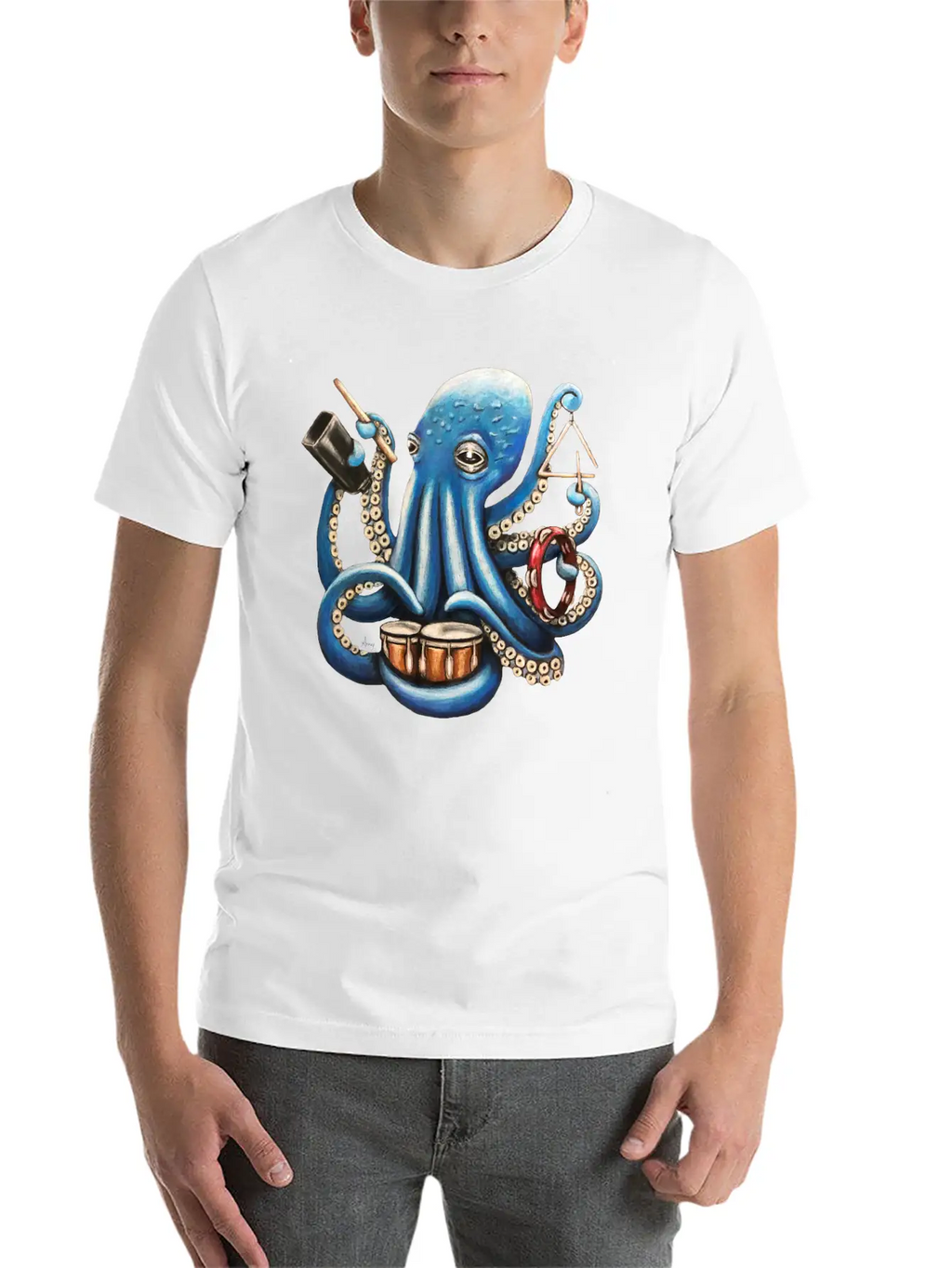 "Octo Rhythm" - Octopus Percussion Breathable Soft Cotton T-Shirt – Timeless Casual Look