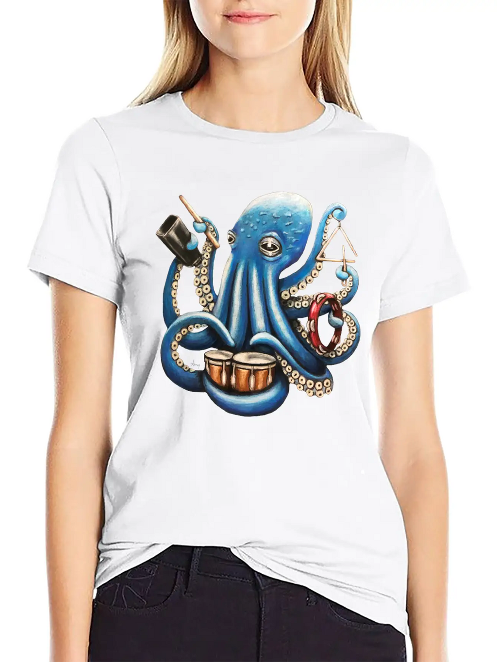 "Octo Rhythm" - Octopus Percussion Breathable Soft Cotton T-Shirt – Timeless Casual Look