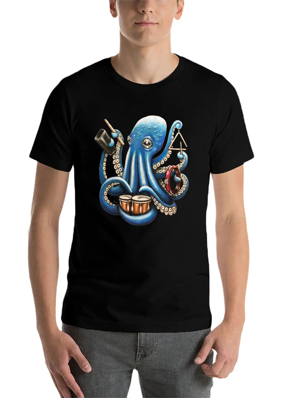 "Octo Rhythm" - Octopus Percussion Breathable Soft Cotton T-Shirt – Timeless Casual Look