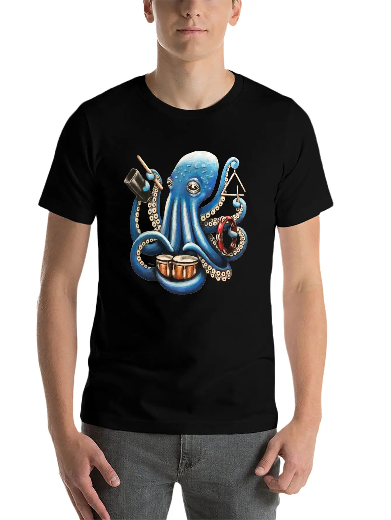 "Octo Rhythm" - Octopus Percussion Breathable Soft Cotton T-Shirt – Timeless Casual Look